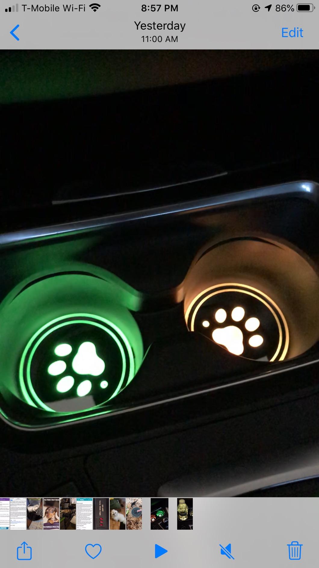 ACODABLEM 2 Pack LED Cup Holder Lights, Dog Paw Car Coaster with 7 Colors Changing USB Charging Mat, Luminescent Cup Pad Interior Atmosphere Lamp Decoration Light (Multi) customer photo 1