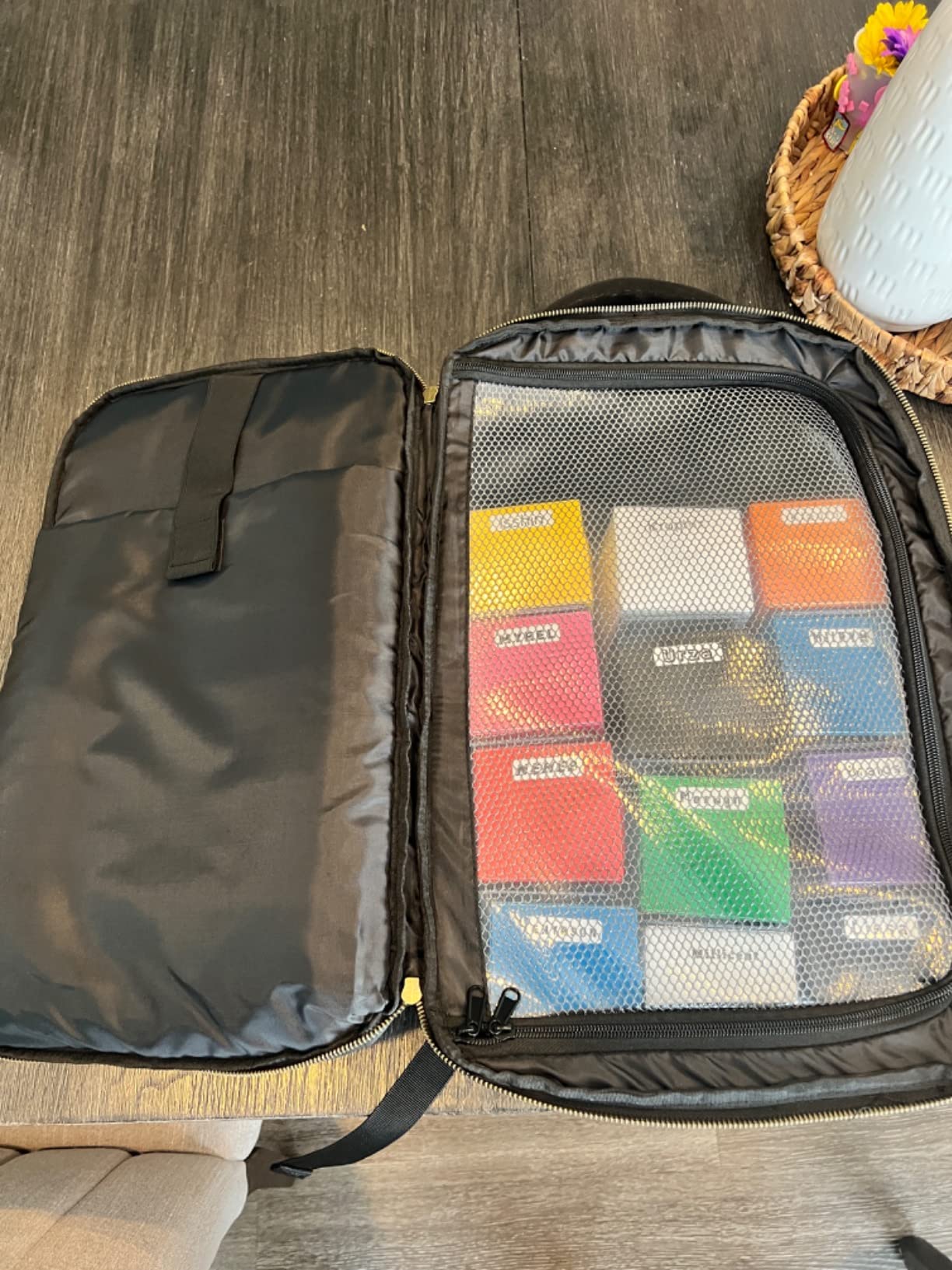 ENHANCE MTG Backpack TCG Card Storage - TCG Backpack for Deck Boxes, Sleeved Cards, Playmats, MTG Accessories - Customizable Organization Protected by Built-in Defender Screen customer photo 1