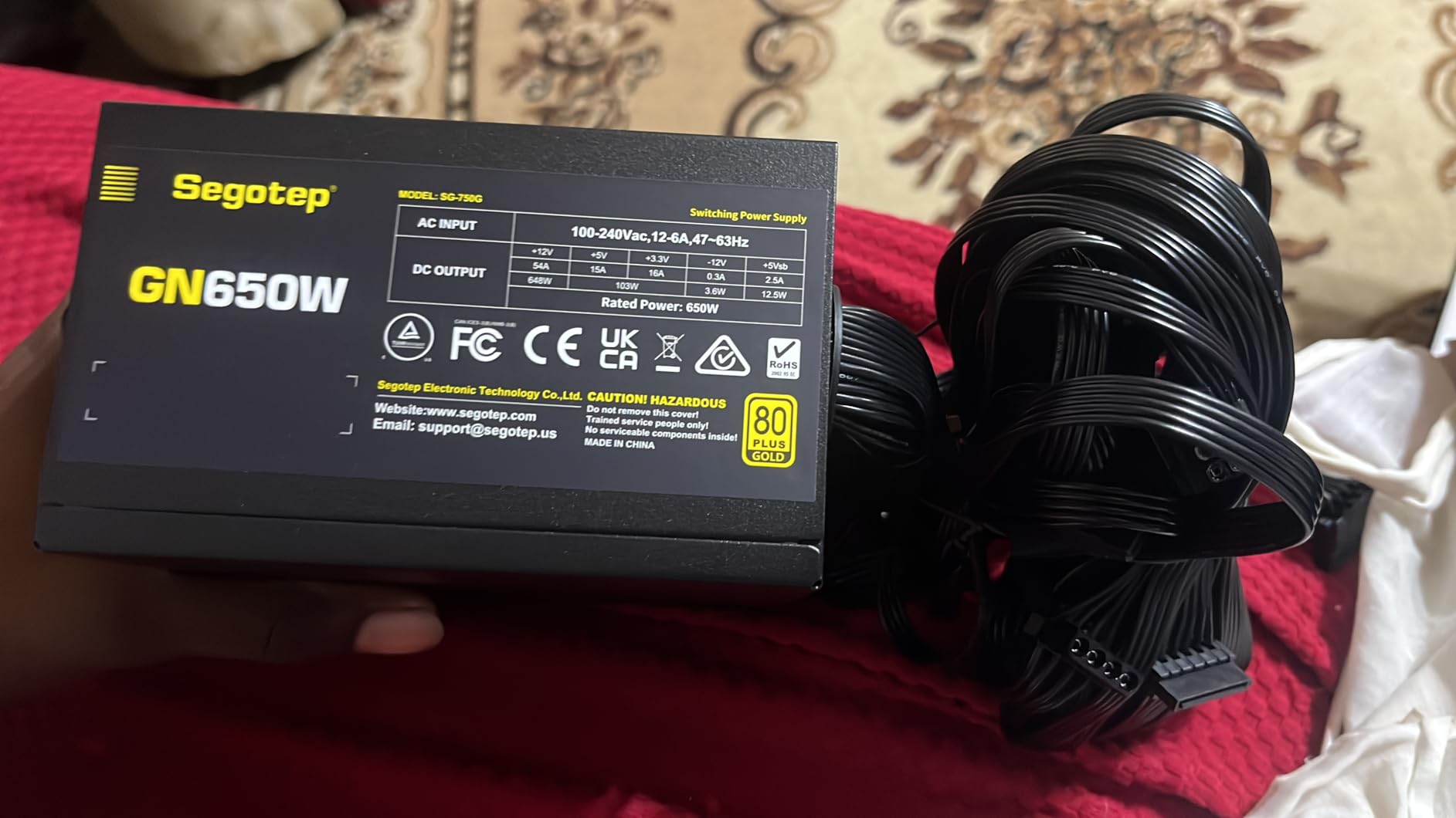 Segotep 650W ATX Power Supply, 80 Plus Gold Certified | Non-Modular with 6+2 Pin Connectors PFC Protection and RoHS Compliance, 120mm Silent Fan Gaming PSU GN-650 Black customer photo 1