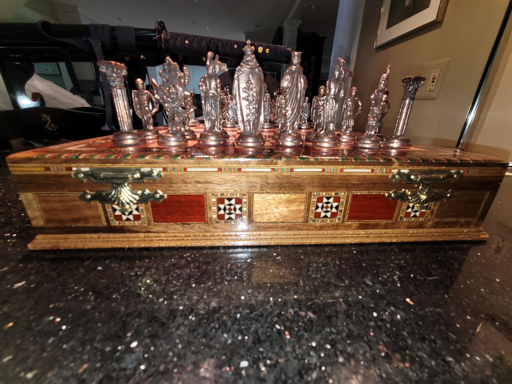 Medieval British Army Antique Copper Metal Chess Set for Adults,Handmade Pieces and Natural Solid Wooden Chess Board with Storage Inside King 3.35inc customer photo 2