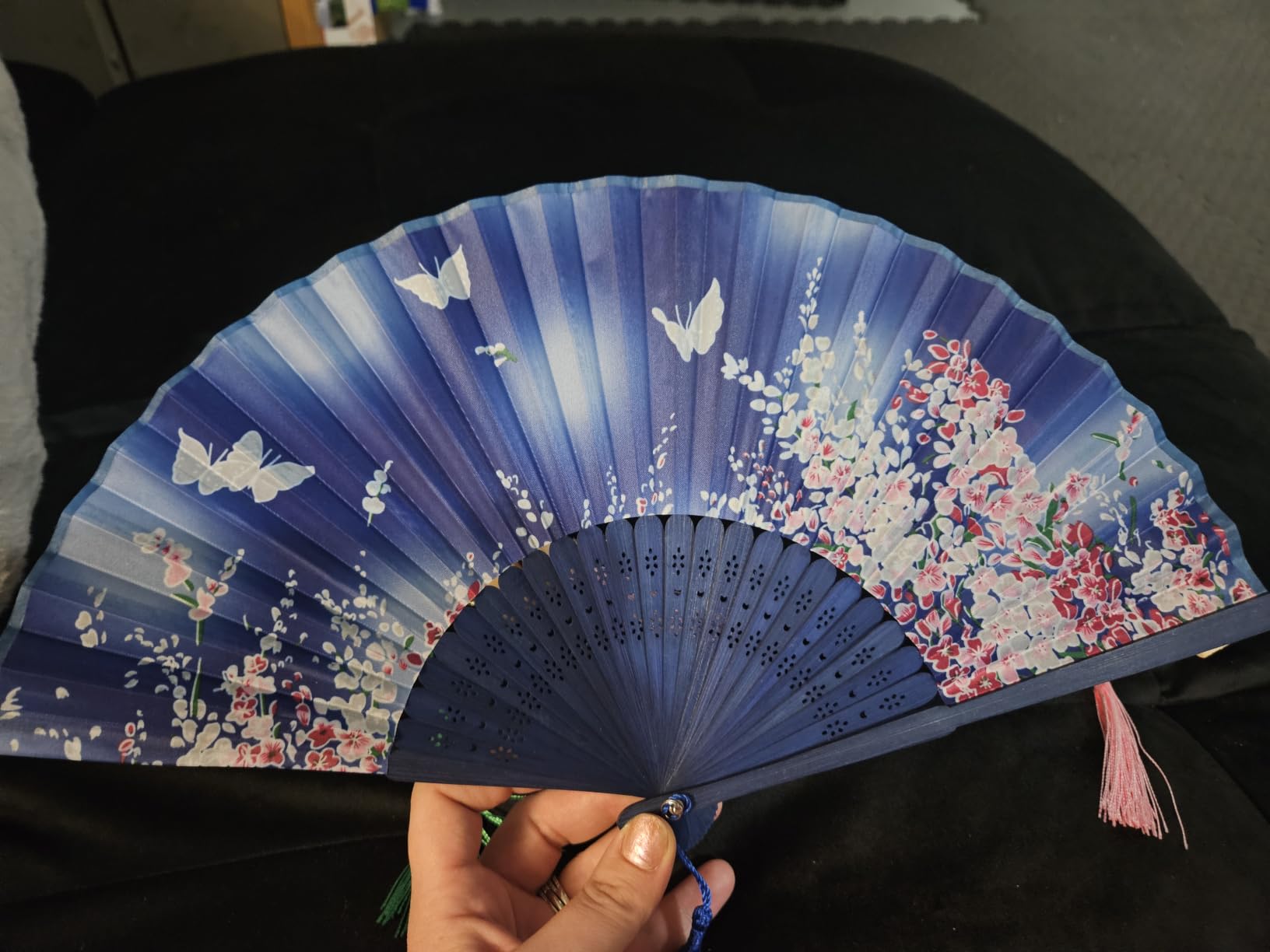 JOHOUSE 4 Pcs Floral Fabric Folding Fans with Tassel - Elegant Wedding Fans for Guests, Chinese Folding Fan, Japanese Handheld Fan, Asian Style Party Decorations & Gifts customer photo 2