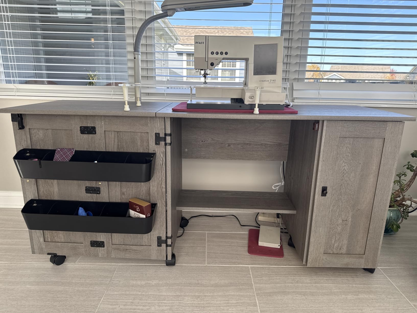 Sauder Craft Cart Storage Cabinet, Rolling Sewing Table with Expandable Top, Mystic Oak customer photo 2