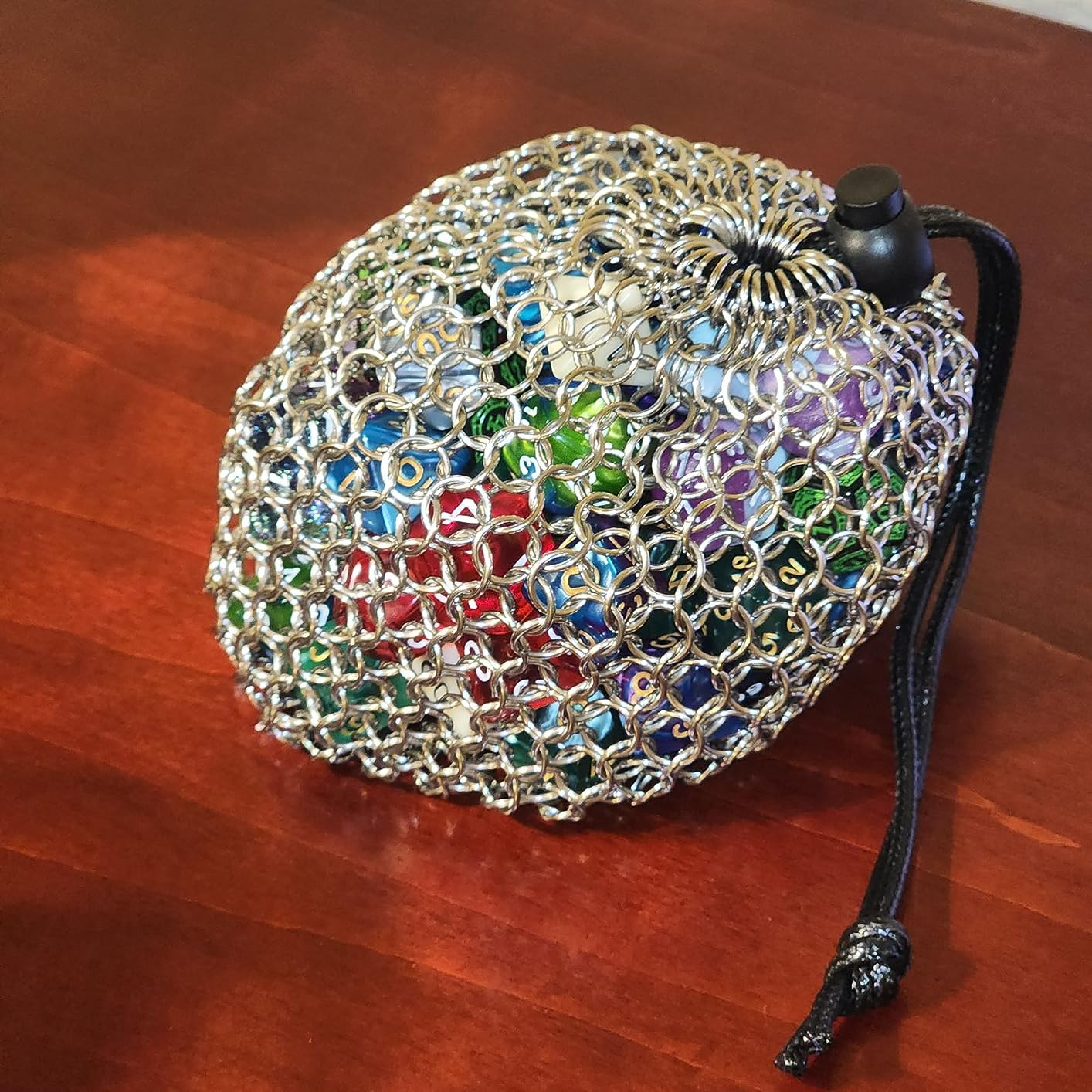 YOUSHARES Drawstring Game Dice Bag - Stainless Steel Chainmail DND Dice Pouch for Metal Polyhedral D&D Dice Set customer photo 1