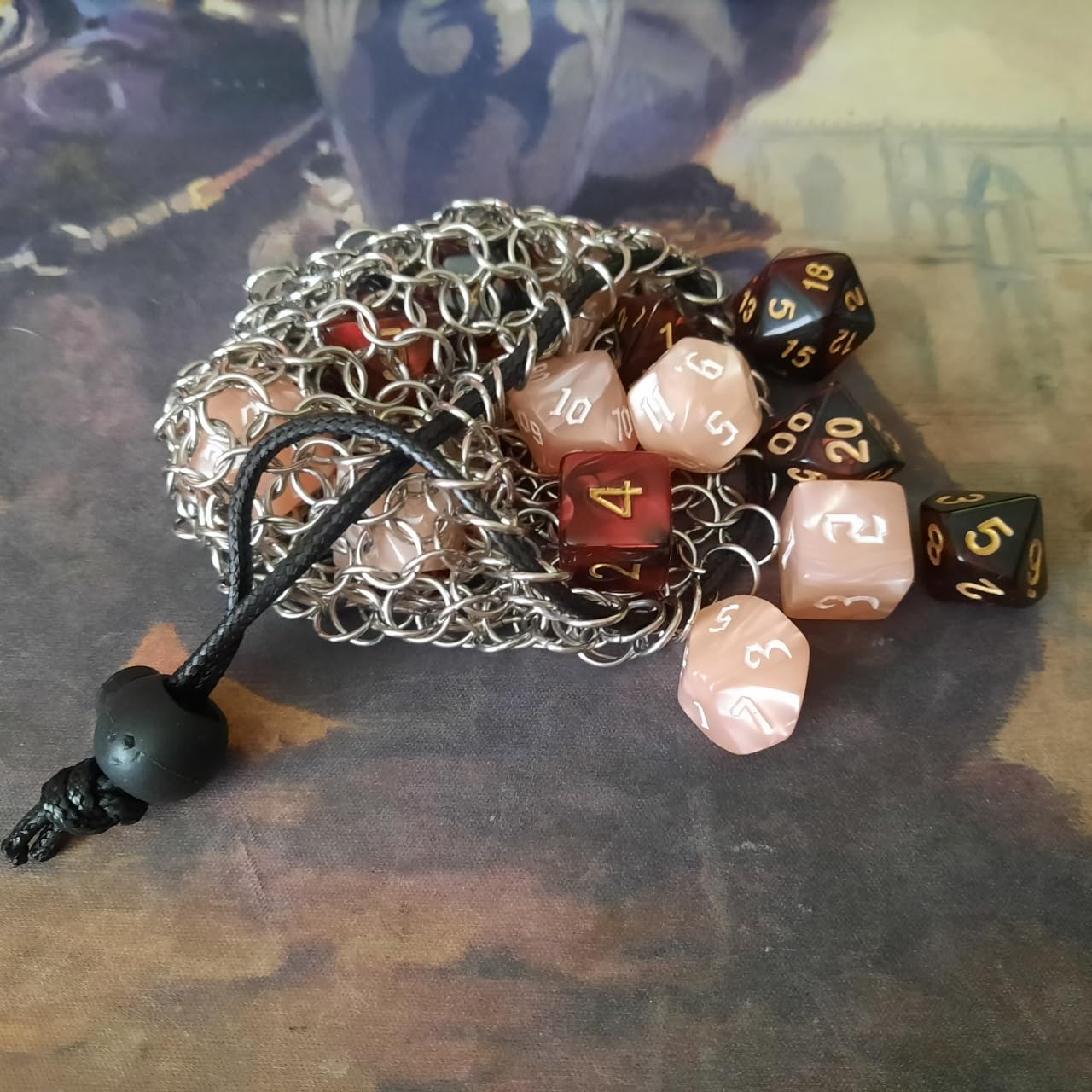 YOUSHARES Drawstring Game Dice Bag - Stainless Steel Chainmail DND Dice Pouch for Metal Polyhedral D&D Dice Set customer photo 2