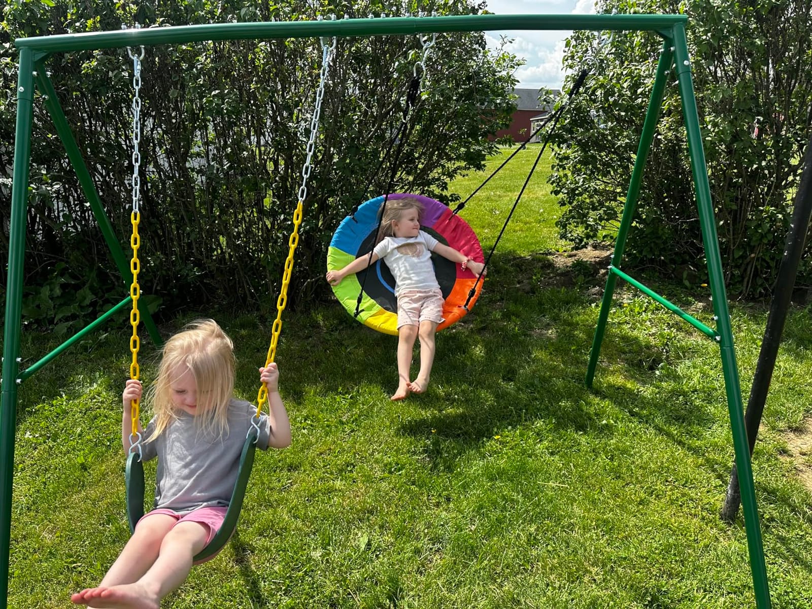 Trekassy 440lbs Swing Sets for Backyard, 2 Seat Saucer & Belt Swing - Green, Heavy Duty A-Frame Metal Stand, Weather-Resistant, Outdoor Playset for Kids Family Fun customer photo 1