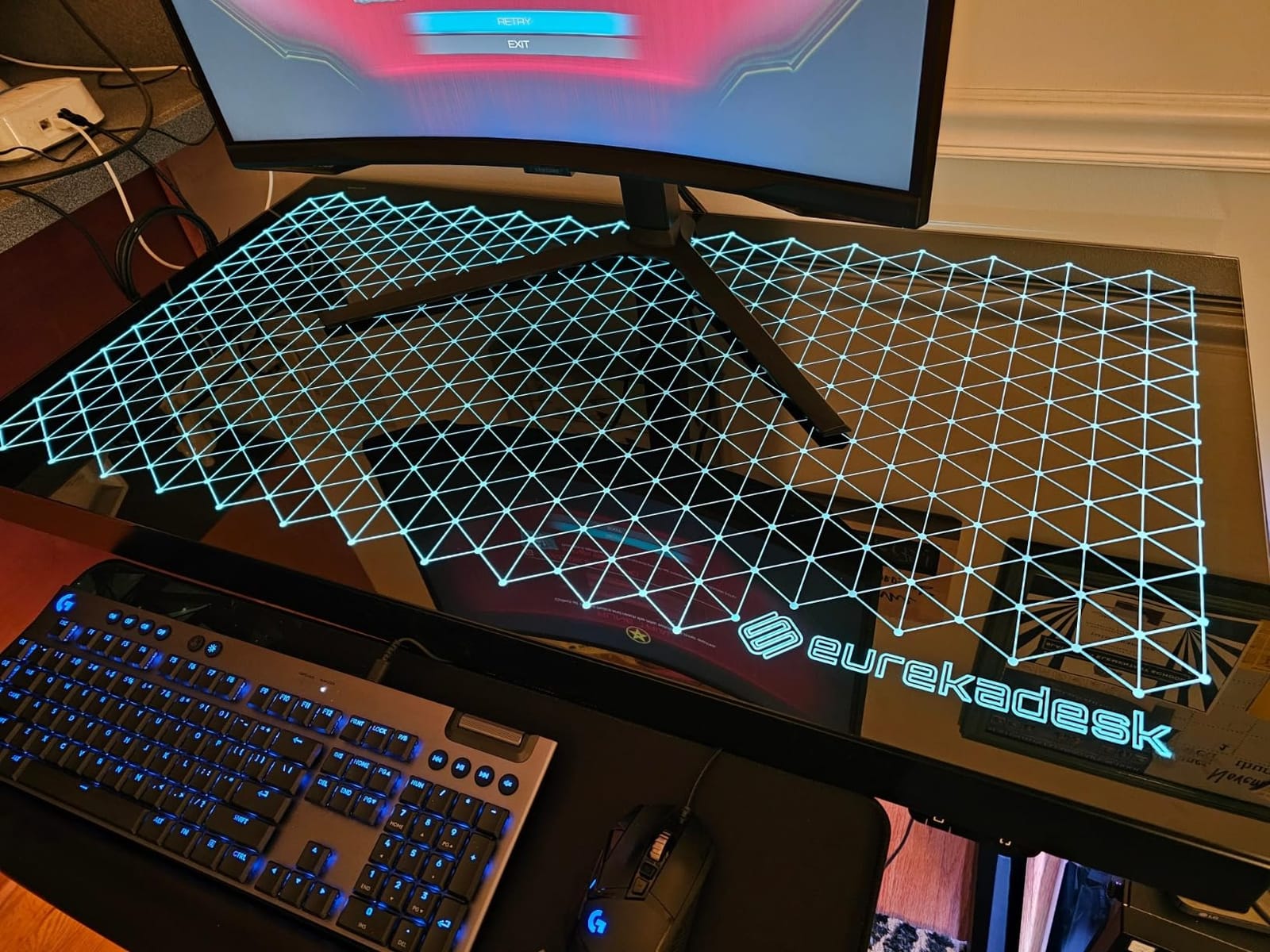 EUREKA ERGONOMIC Gaming Desk, 43 Inch Computer Desk with RGB LED Glass Top | Music sync, app control, controller rack, mouse pad, cup holder, headset hook and power-strip holder customer photo 2
