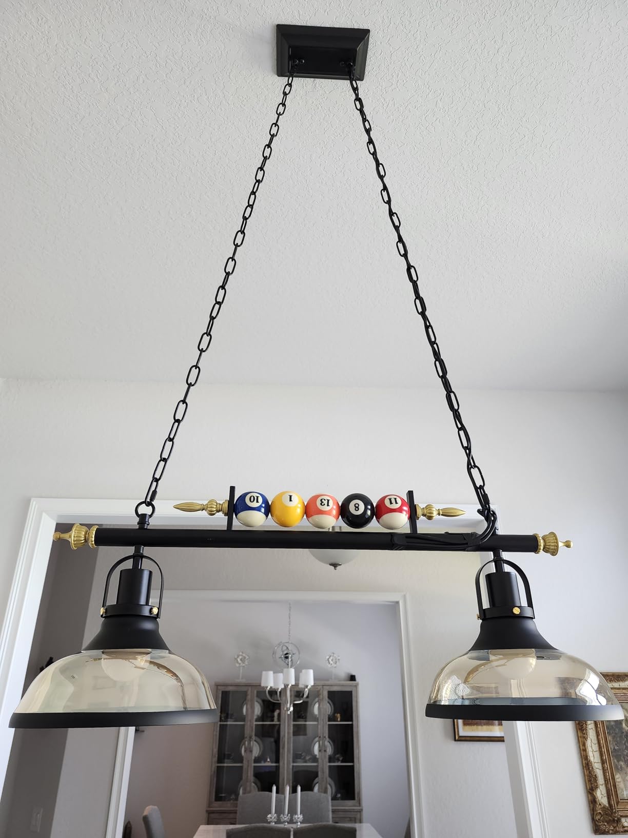 iMeshbean Pool Table Lighting Fixtures Ceiling Lamp for Game Room Beer Party 7' - 8 ' Table, Black Metal Ball Design Billiard Pendant Lamp with 3 Glass Shades (3 Heads Glass Shades) customer photo 1