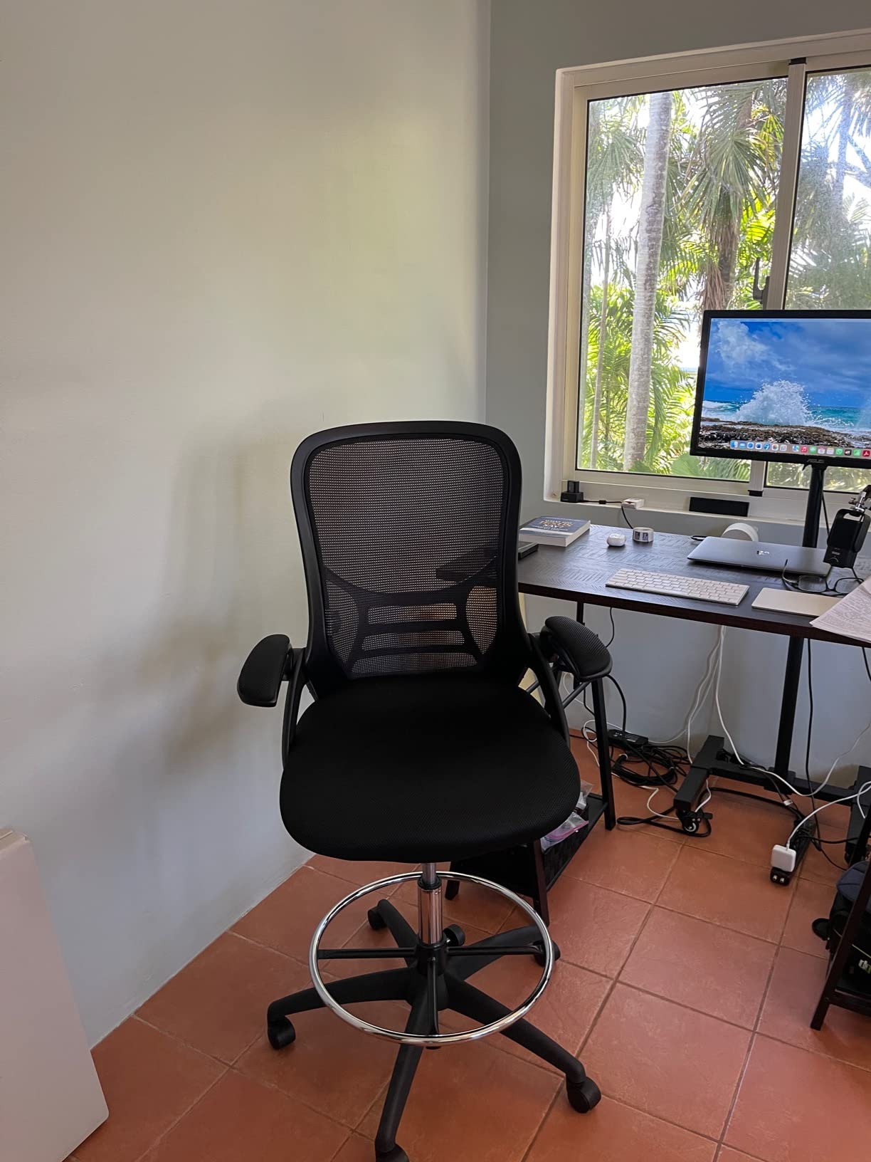 HYLONE Drafting Chair Tall Office Chair High-Back Mesh Standing Desk Stool with Adjustable Footrest Ring and Flip-Up Arms Black customer photo 1