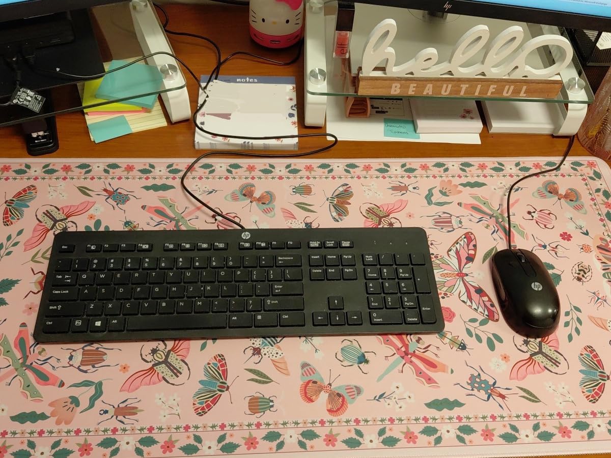 iCasso Desk Mat, Large Desk Mouse Pad for Desk, Home Office - Green Weeds | Desk Protector, Cottagecore Mouse Pad for Women with Smooth Lycra, Water-resistant, Non-slip Rubber Base and Stitched Edges customer photo 2