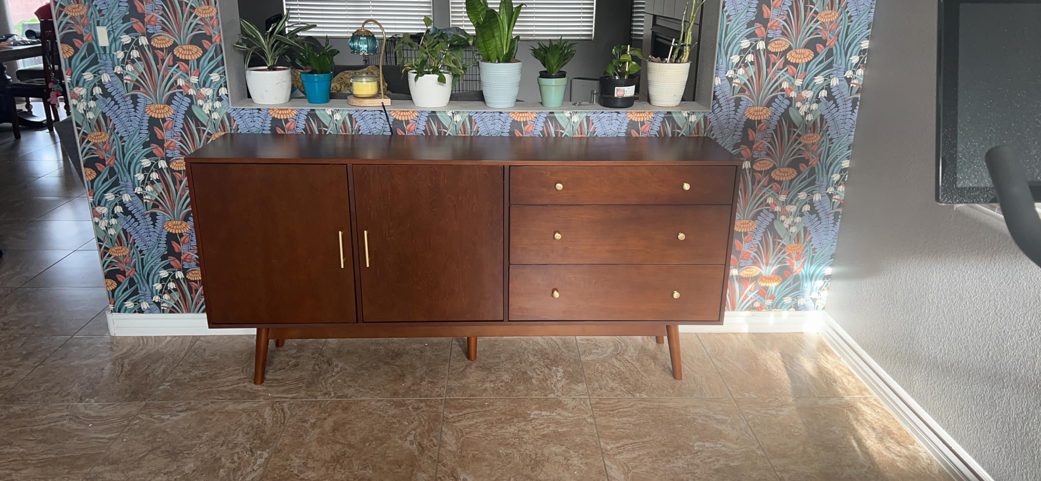 Walker Edison Mid-Century Modern Wood Kitchen Buffet Sideboard Entryway Serving Storage Cabinet Doors Dining Room Console, 70 Inch, Walnut customer photo 1