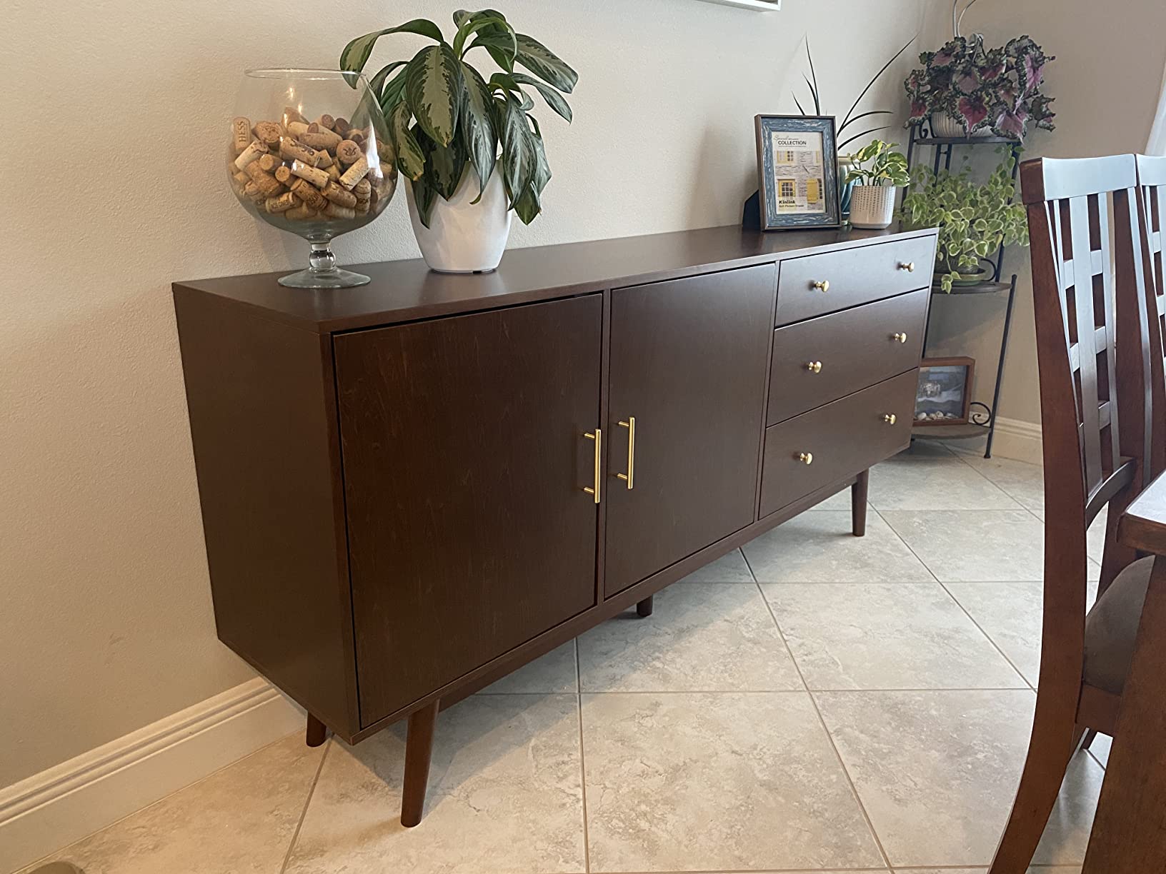 Walker Edison Mid-Century Modern Wood Kitchen Buffet Sideboard Entryway Serving Storage Cabinet Doors Dining Room Console, 70 Inch, Walnut customer photo 2