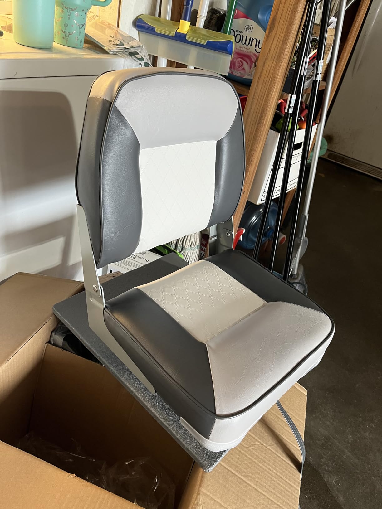XGEAR Fold-Down Boat Seat, High Back Fishing Boat Chair, Marine-Grade Vinyl, High-Density Foam Padding, Aluminum Hinges, Fits Standard 5