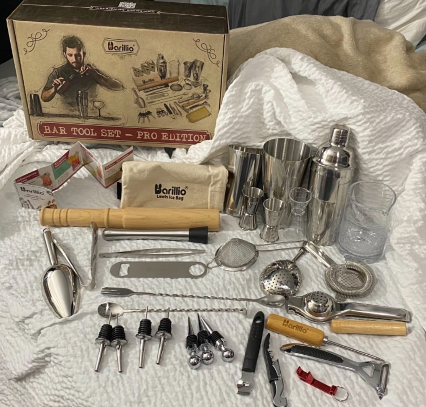 Barillio Bar Tool Set Pro Edition - Stainless-Steel Cocktail Shaker Set - Mixology Bartender Kit w/Boston Shaker, Drink Mixer & Muddler for Cocktails - Home Bar Accessories - 32-Pc Bar kit customer photo 1