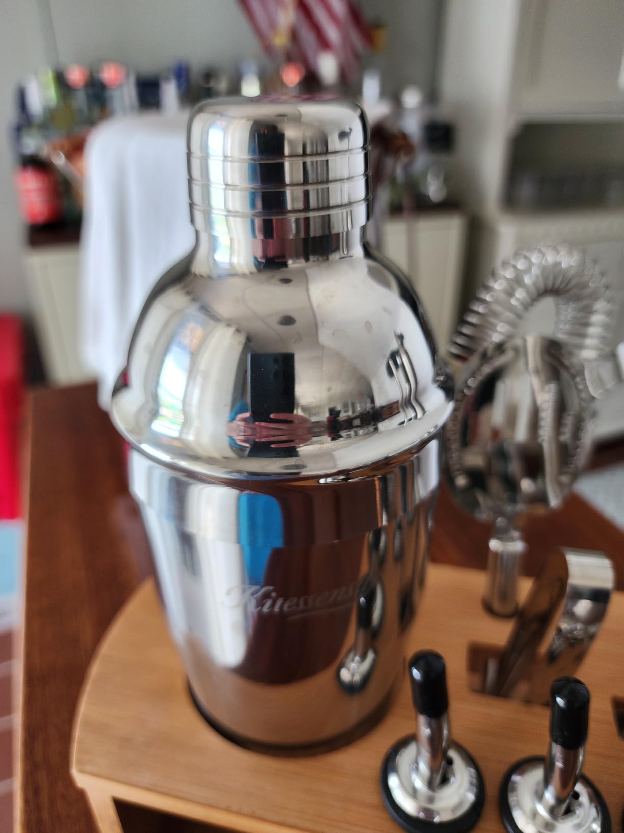 KITESSENSU Cocktail Shaker Set Bartender Kit with Stand - Bar Set Drink Mixer Set with All Essential Accessory Tools: Martini Shaker, Jigger, Strainer, Mixer Spoon, Muddler, Liquor Pourers (Silver) customer photo 1