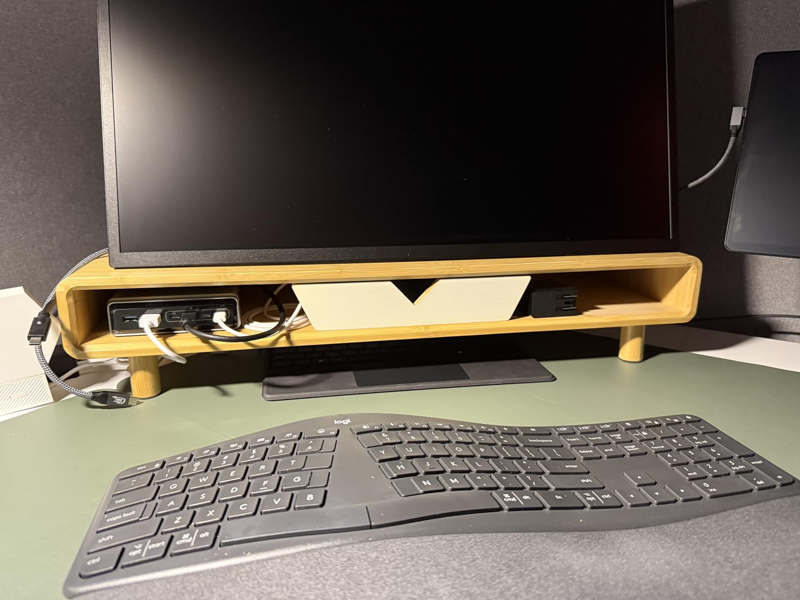 Homerays Bamboo Monitor Stand Riser, No Assembly Required Exquisite Monitor Stand with Drawer Ergonomic Height Wood Monitor Stand customer photo 2