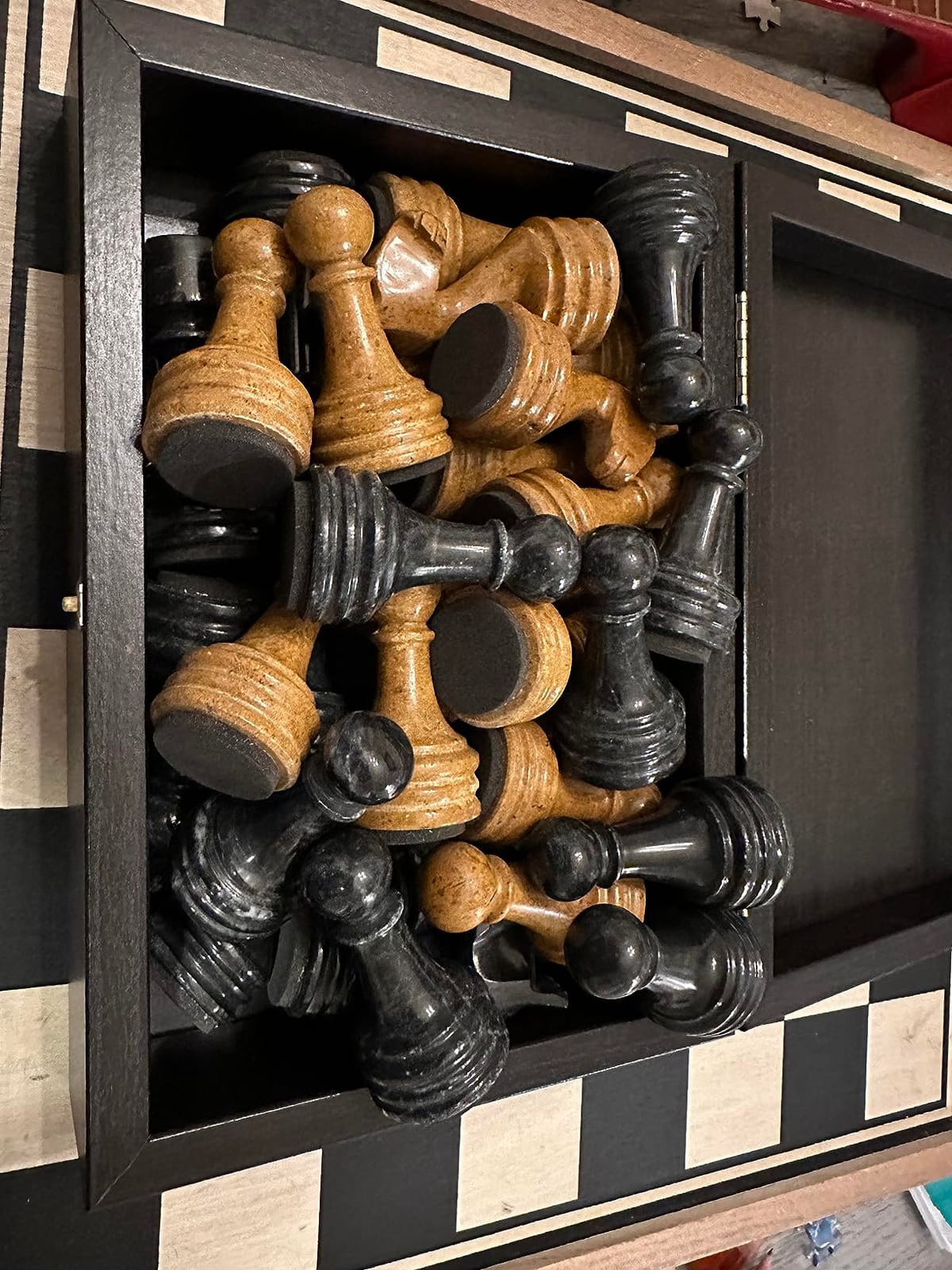 Handmade Wooden Storage Chess Box BLACK/Case for Standard Size Chess Pieces (32 pcs - up to 3,75