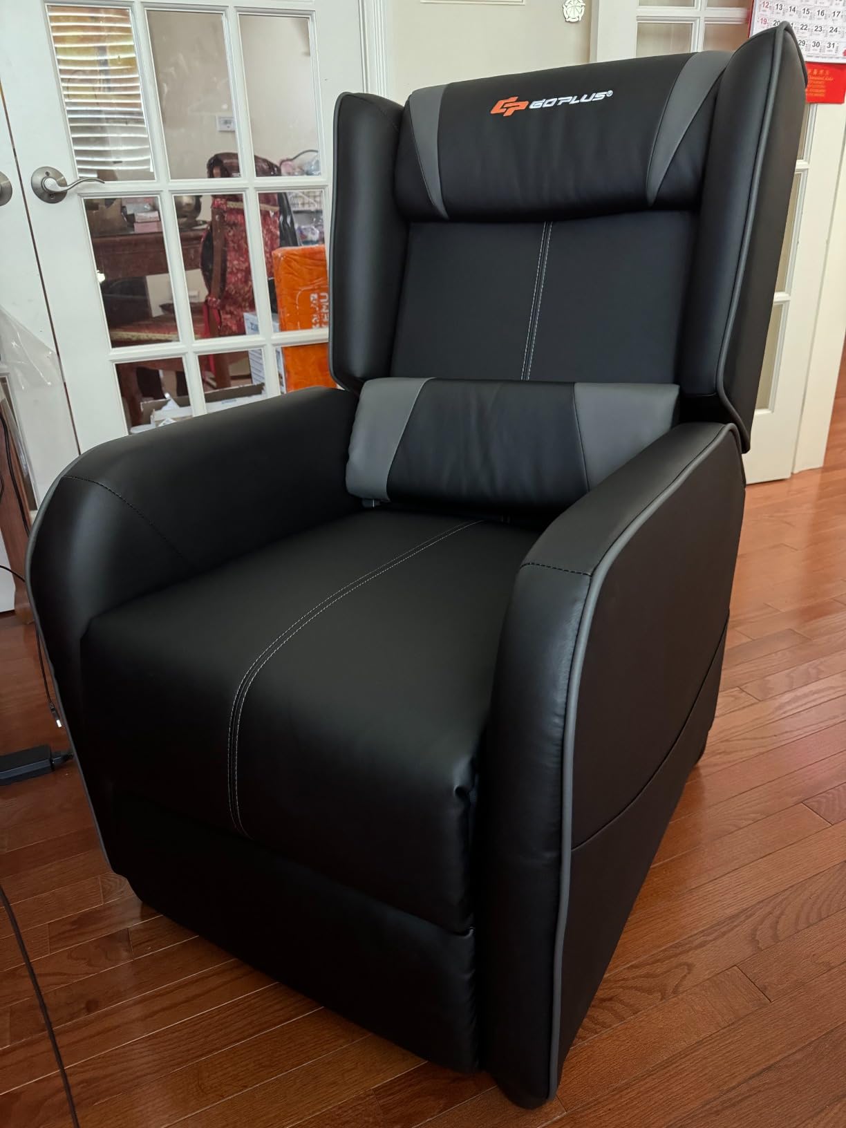 Goplus Massage Gaming Recliner Chair, Racing Style PU Leather Single Recliner Sofa with Footrest, Adjustable Modern Living Room Recliners, Ergonomic Home Theater Recliner Seat customer photo 2
