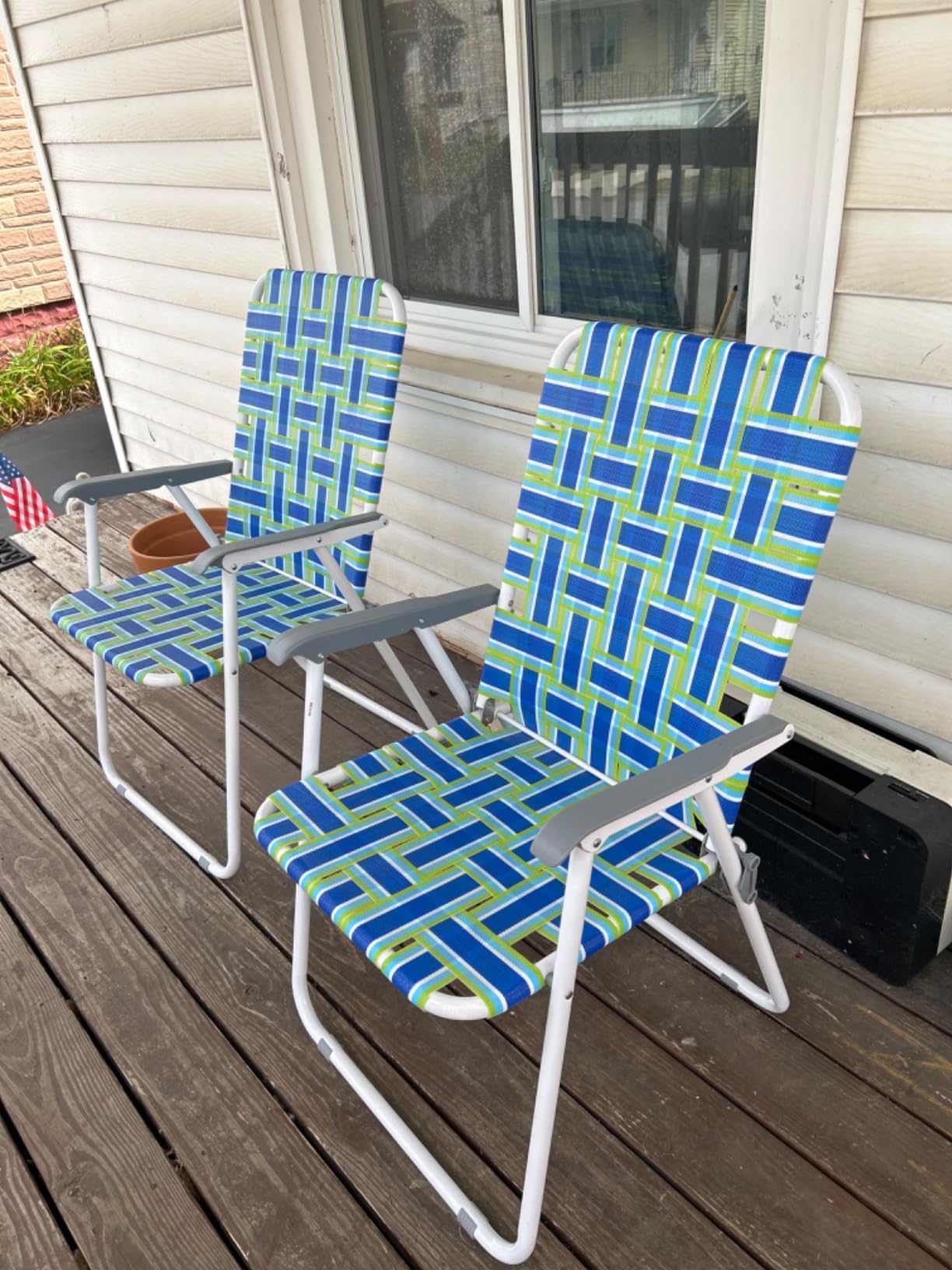 VINGLI Patio Lawn Webbed Folding Chairs Set of 2, Outdoor Beach Portable Lawn Chair Camping Chair for Yard, Garden Dining (Blue, Classic) customer photo 1