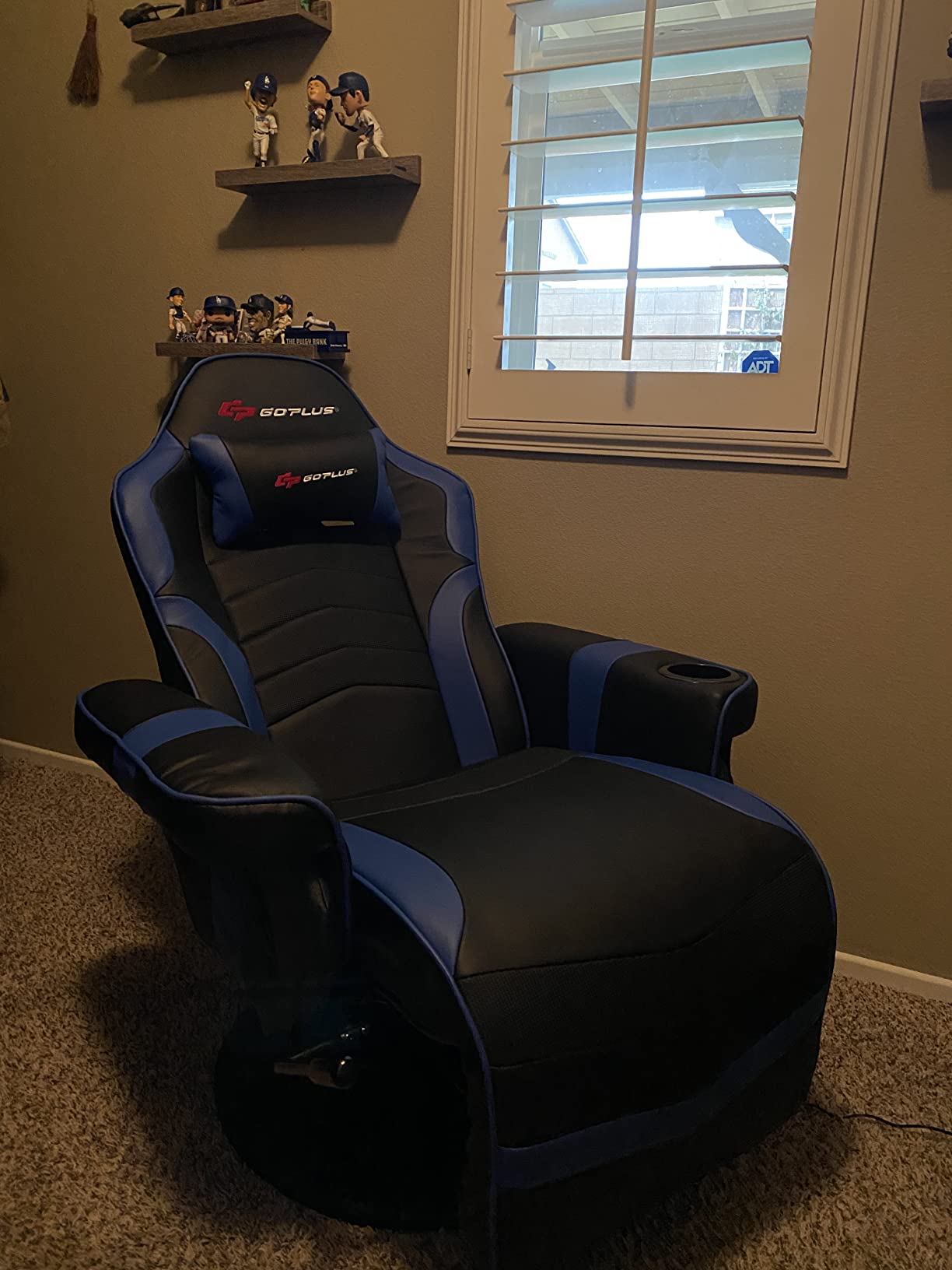 POWERSTONE Gaming Recliner, PU Massage Gaming Chair with Footrest, Cup Holder, Headrest and Side Pouch, Adjustable Single Sofa Living Room Chair(Gray) customer photo 2