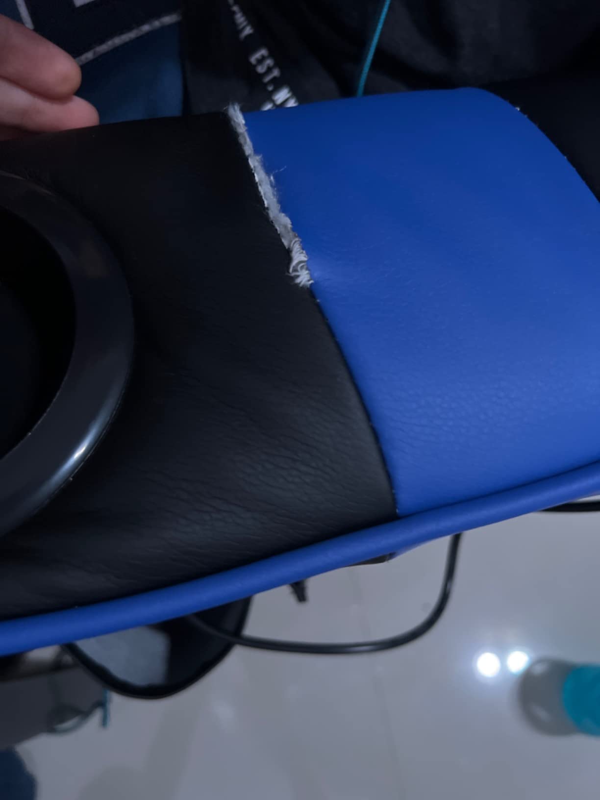 POWERSTONE Gaming Recliner, PU Massage Gaming Chair with Footrest, Cup Holder, Headrest and Side Pouch, Adjustable Single Sofa Living Room Chair(Navy Blue) customer photo 2