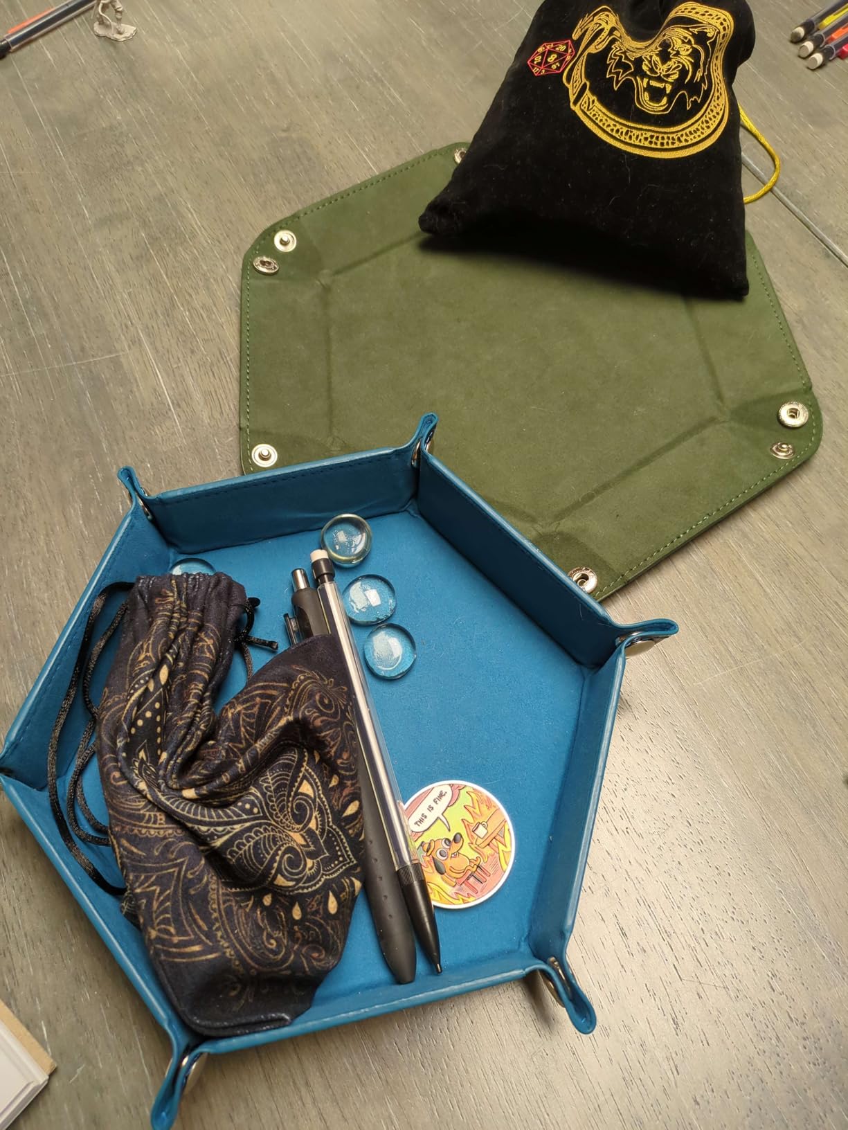 SIQUK 2 Pcs Dice Tray PU Leather Dice Trays Folding Hexagon Dices Holder | Portable Dice Trays for RPG DND & Other Table Games (Camel, Black) customer photo 1