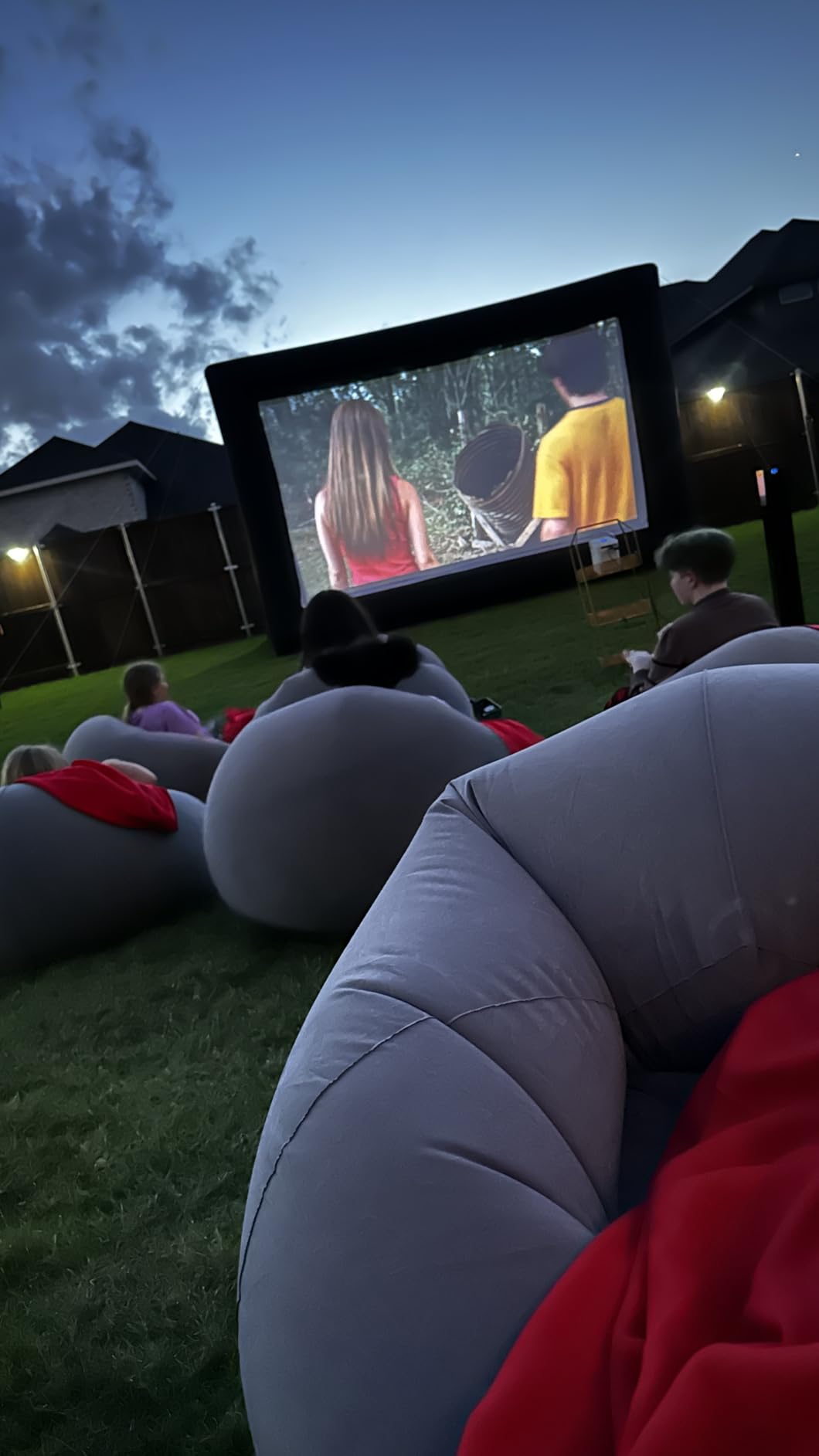 GYUEM 20 feet Inflatable Portable Projector Movie Screen - Huge Air-Blown Cinema Projection Screen Package with Rope, Blower, Tent Stakes - Front & Rear Projection, for Outdoor Party Backyard Pool Fun customer photo 1