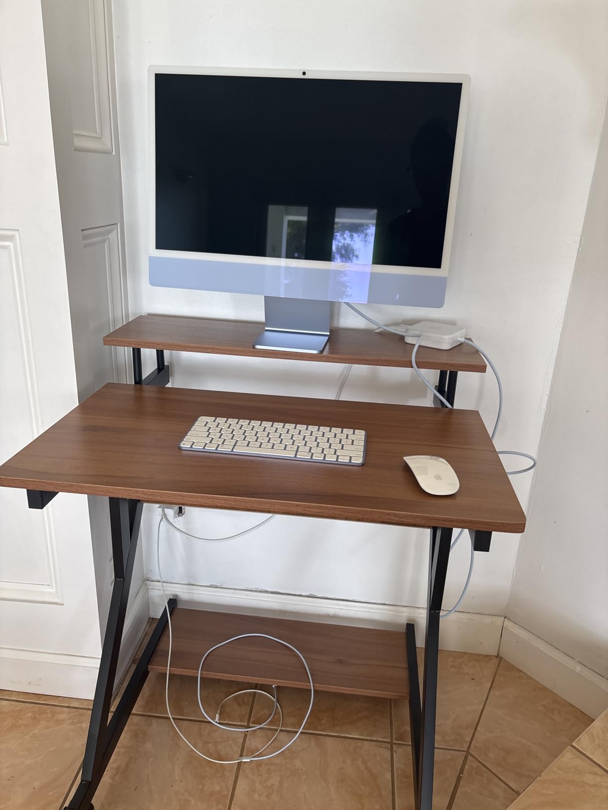 Dripex Computer Desk for Small Spaces, 27.5 inch Small Computer Desk, 3 Tier Compact Desk with Monitor Shelf and Bottom Storage Shelves, Space Saving Desk, Black customer photo 2