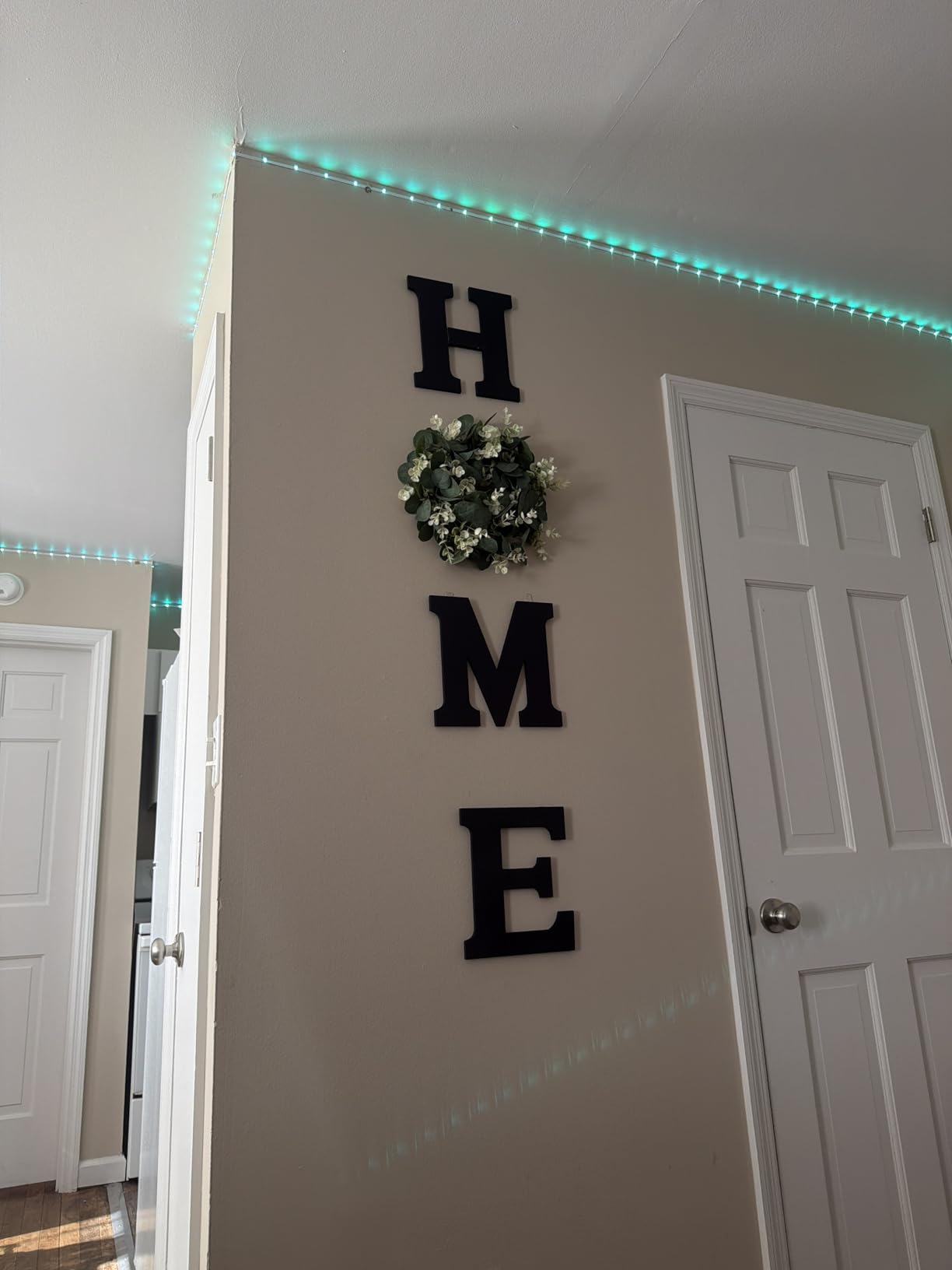 Pinkpum Wood Home Sign with Eucalyptus Wreath, Farmhouse Wall Decor, Black customer photo 1