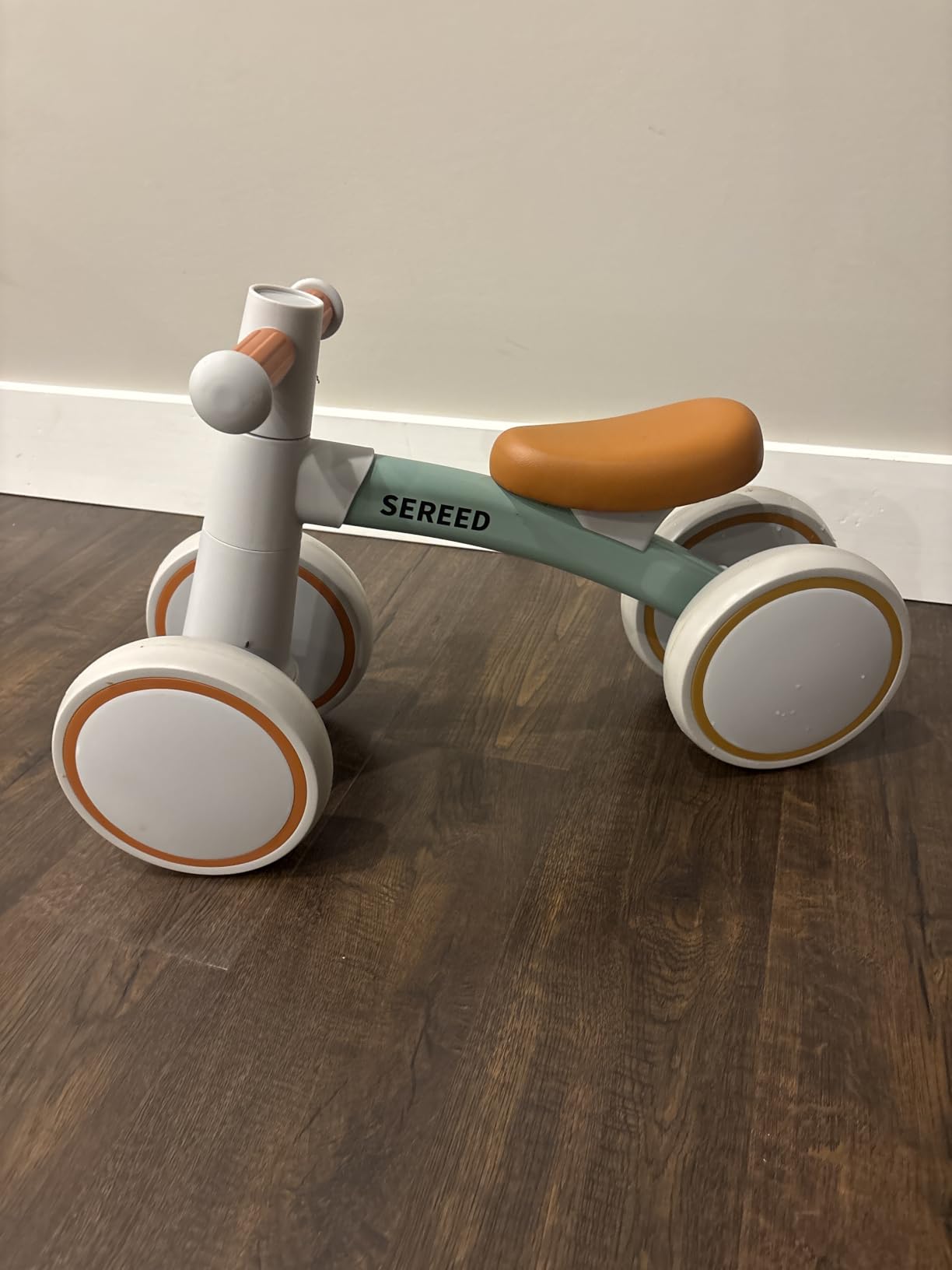 SEREED Baby Balance Bike for 1 Year Old Boy Girl, First Birthday Gift Toy | 12-24 Months Toddler Bike, First Learning Ride on Toys, 4 Silent Wheels Indoor Outdoor Baby Walker, Green customer photo 1
