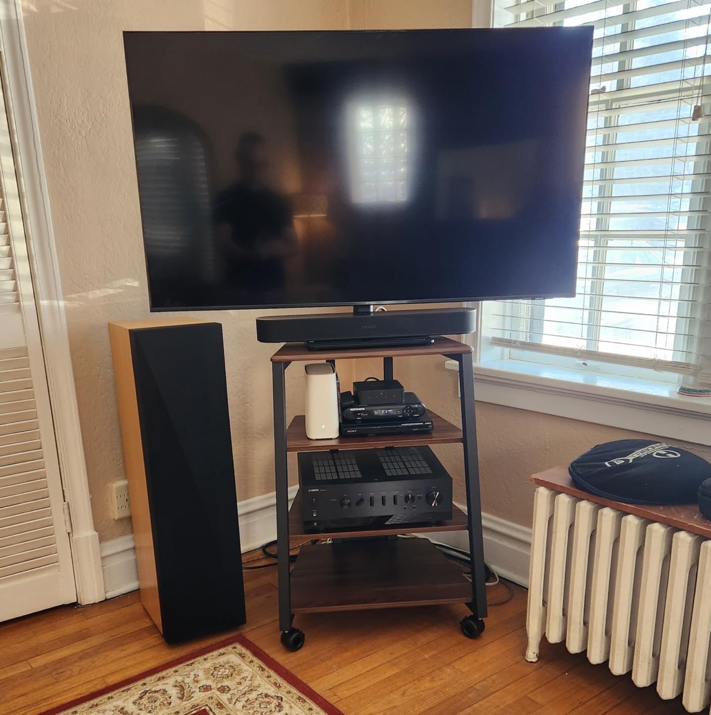FITUEYES 4-Tier AV Media Stand Corner Shelf for Record Player HiFi, Walnut | Wooden Stereo Cabinet with Height Adjustable, Audio Rack Tower Wooden Shelves for Bedroom Living Room, Eiffel Series customer photo 1