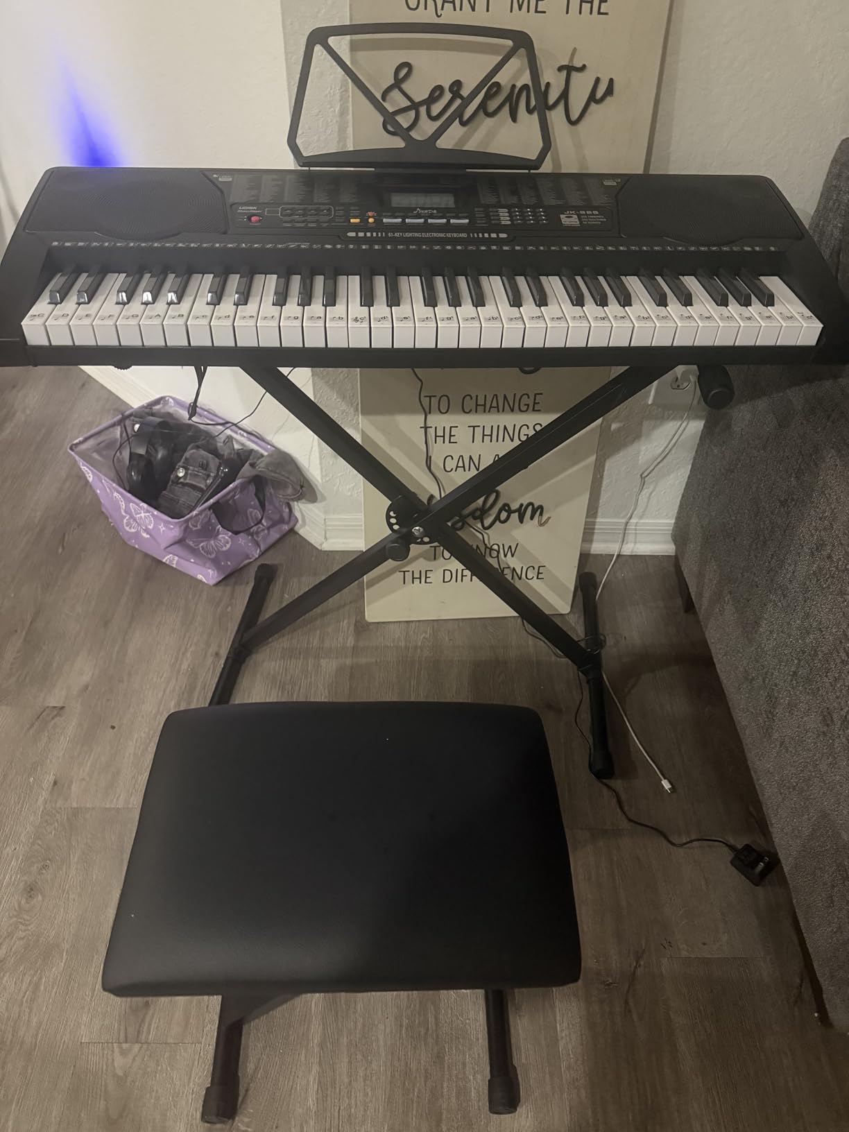 JIKADA 61 Key Portable Electronic Keyboard Piano, 3 Teaching Modes | Electric Keyboard Piano Set w/Lighted Keys, Stand, Stool, LCD Screen, Built-In Speakers, Headphones, Microphone, Note Stickers customer photo 1