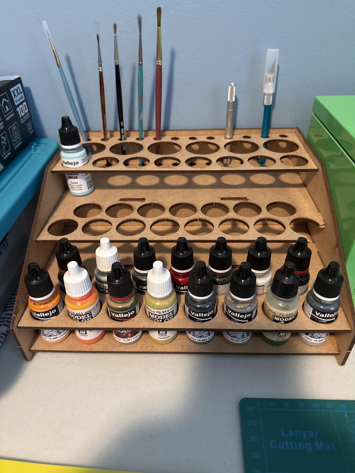 PROSCALE Paint Rack Organizer for Miniature & Model Paints Tabletop Paint Stand with 26mm & 36mm Holes Brush & Tool Holder (Module A) customer photo 1