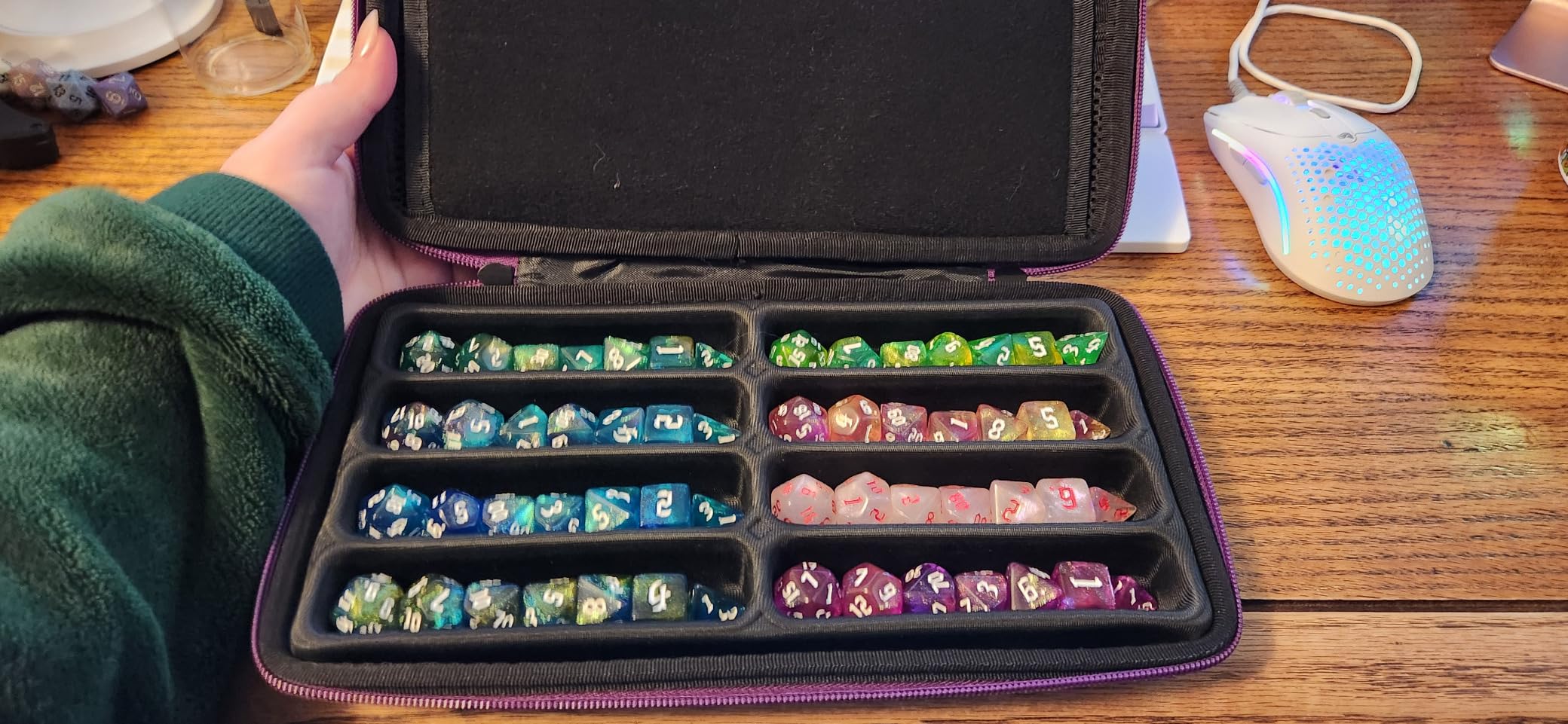 SIQUK Dice Case Dices Storage Case Dice Organizer Holder with Handle | DND Dice Box Holds Up to 8 Sets of Dice, with Removable Slotted Tray (Blue) customer photo 2
