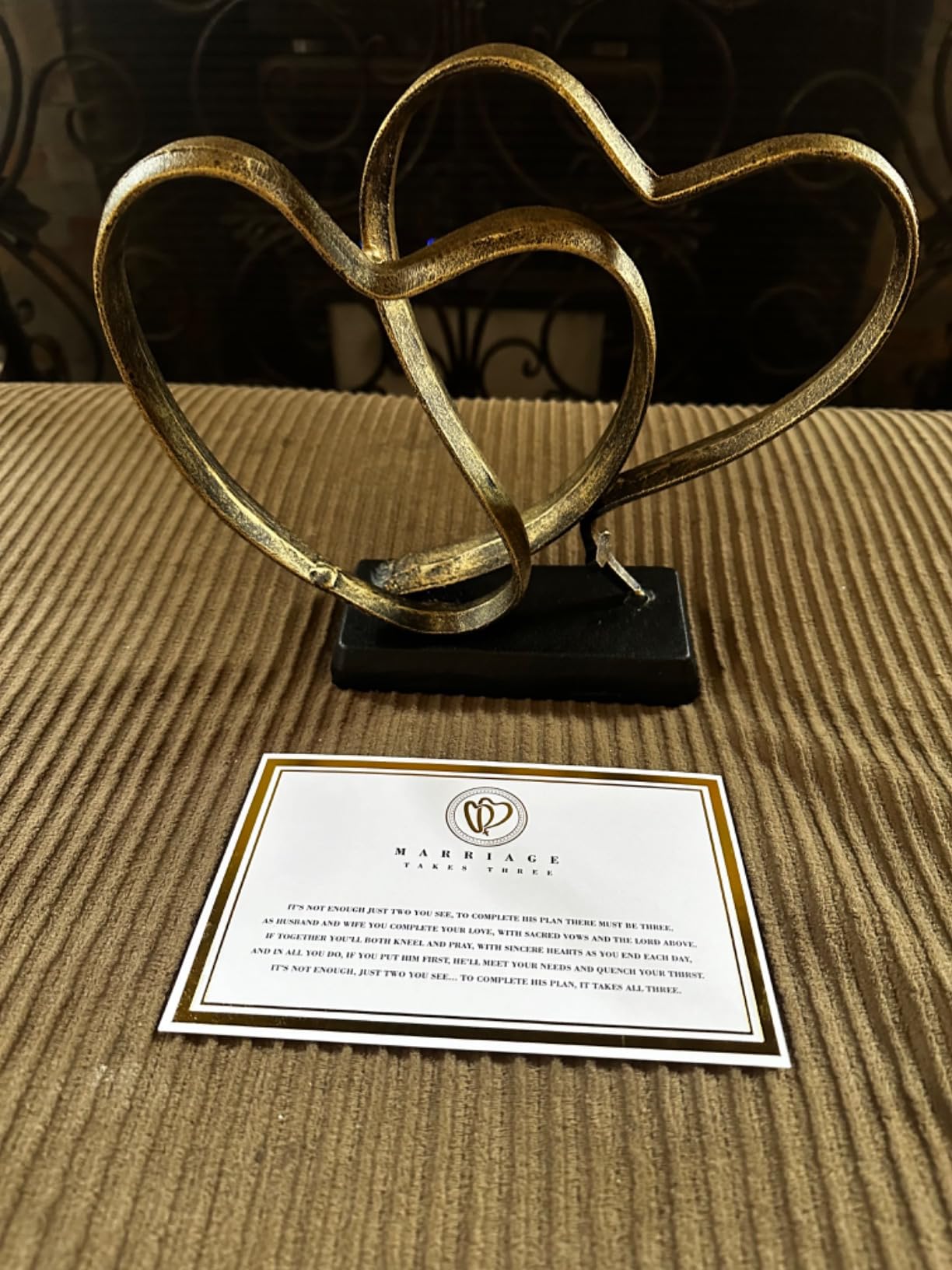 DCAPILLA Wedding Anniversary Couples Gift - Two Hearts and Cross Iron Sculpture, Heart Decoration Gift for Her and Him, 1st to 50th or 60th Anniversary, Includes Present Box and Poem Card customer photo 2