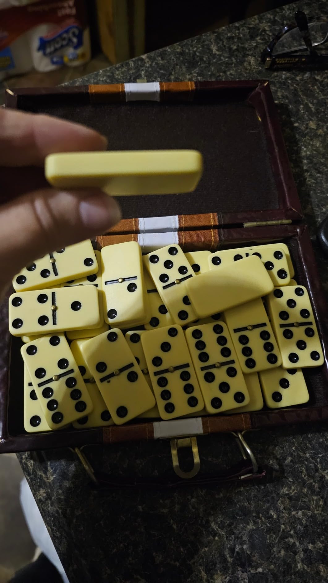 Kicko Premium Classic Domino Set - Jumbo - Double Six - 28 Thick Pieces in Durable Wooden Vegan Leather Box for Boys, Girls, Adults, Kids Party Favors and Game Night Use - Up to 2-4 Players customer photo 2