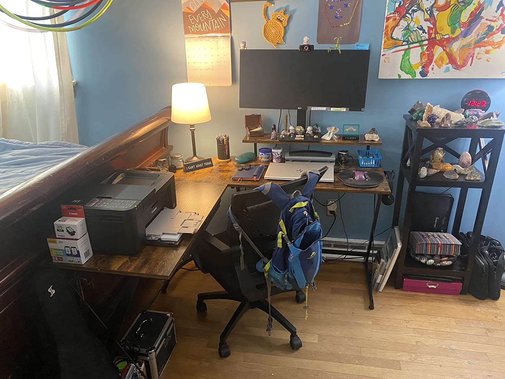 SHW 51 x 51 L-Shaped Corner Desk w/Monitor Stand and Drawer, Black | Drawer with adjustable compartments customer photo 1