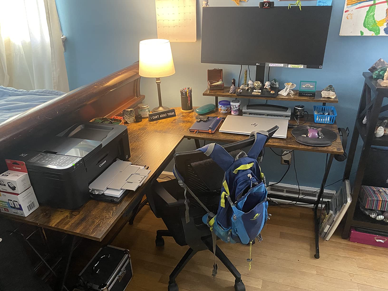 SHW 51 x 51 L-Shaped Corner Desk w/Monitor Stand and Drawer, Black | Drawer with adjustable compartments customer photo 2