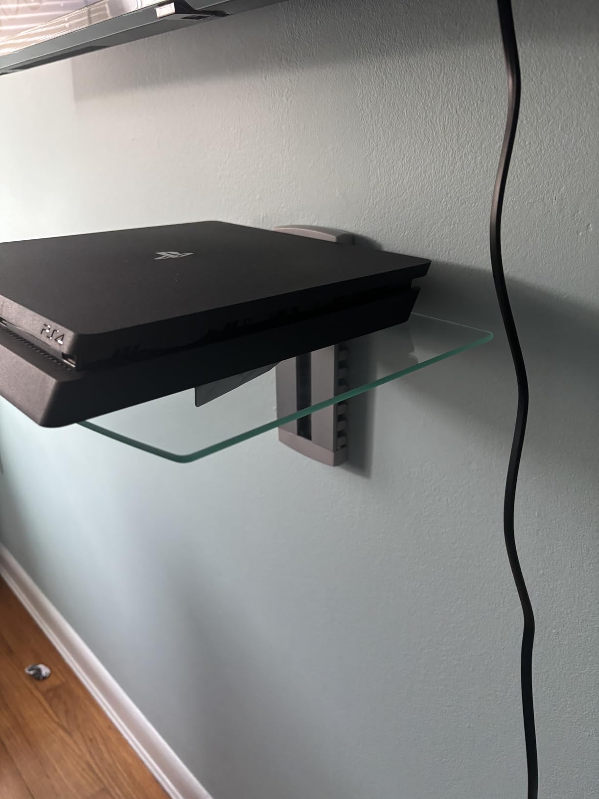 Suptek Glass Floating Shelves, TV Wall Mount with Shelf for DVD Player / PS4 / Cable Boxes/Game Consoles/Sky Box/TV Accessories, Flat Black 2-Tier Wall Mount Bracket customer photo 2