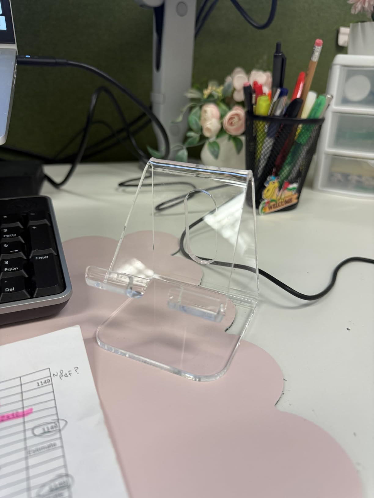 Crpich Acrylic Cell Phone Stand, Portable Clear Phone Stand for Desk, Compatible with iPhone 16 15 14 13 Pro Max Mini 12 11 Plus SE, Switch, Android customer photo 1