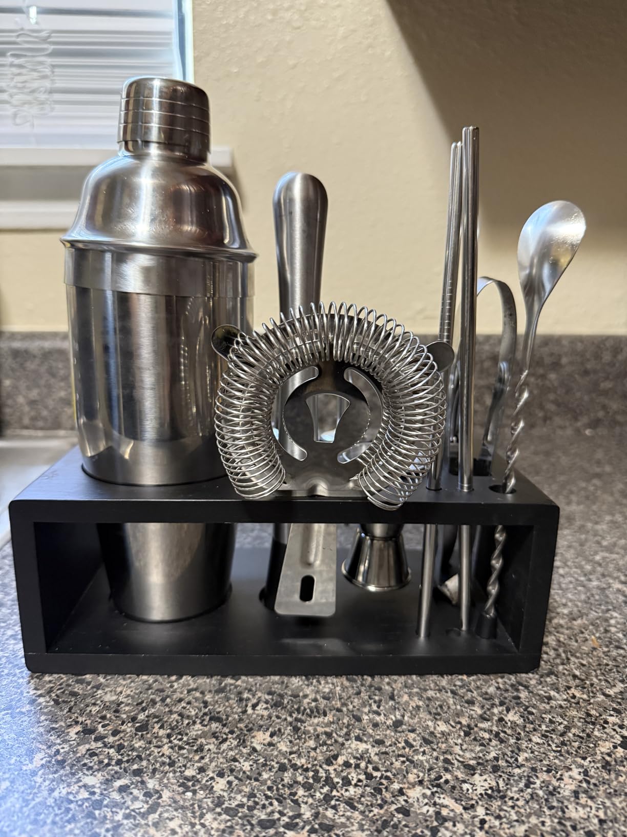 Mixology Bartender Kit with Stand - 15 Piece Bar Tool Set, Silver Bar Set Cocktail Shaker Set for Drink Mixing - Includes Martini Shaker, Jigger, Strainer, Bar Mixer Spoon, Tongs, Opener (Gift Idea) customer photo 2