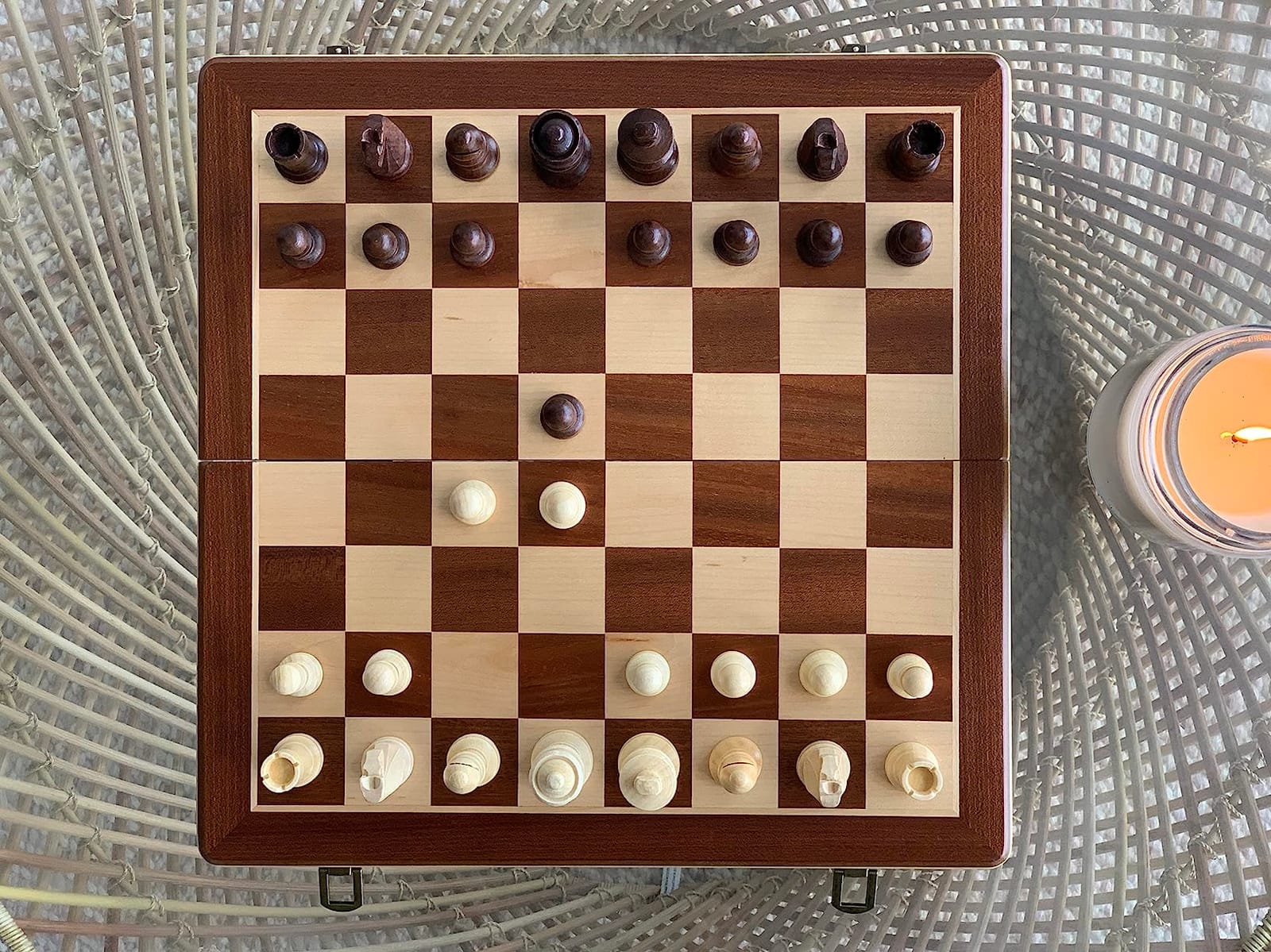 A&A 15'' Magnetic Wooden Chess Set/Folding Board / 3'' King Height German Knight Staunton Chess Pieces/Mahogany & Maple Inlaid /2 Extra Queen customer photo 1