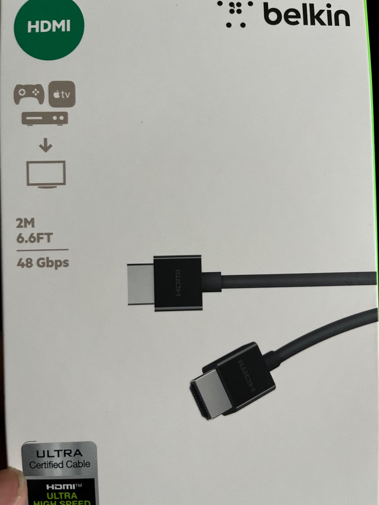 Belkin Ultra HD HDMI 2.1 Cable, 6.6ft | Supports 4K@120Hz and 8K@60Hz video, HDR compatible, ideal for gaming consoles, TVs, and streaming devices customer photo 2