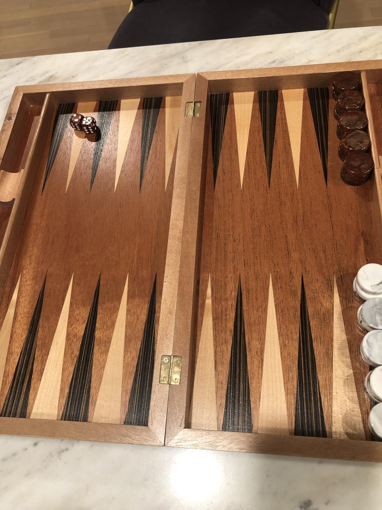 Pointworks 17 Inch Backgammon Sets for Adults. Beautiful Wood Inlaid Backgammon Board Game Set with Unique Checkers & Dice. Large Back Gammon Game Sets Travel Size for 2 Players Nardi or Tavla customer photo 2