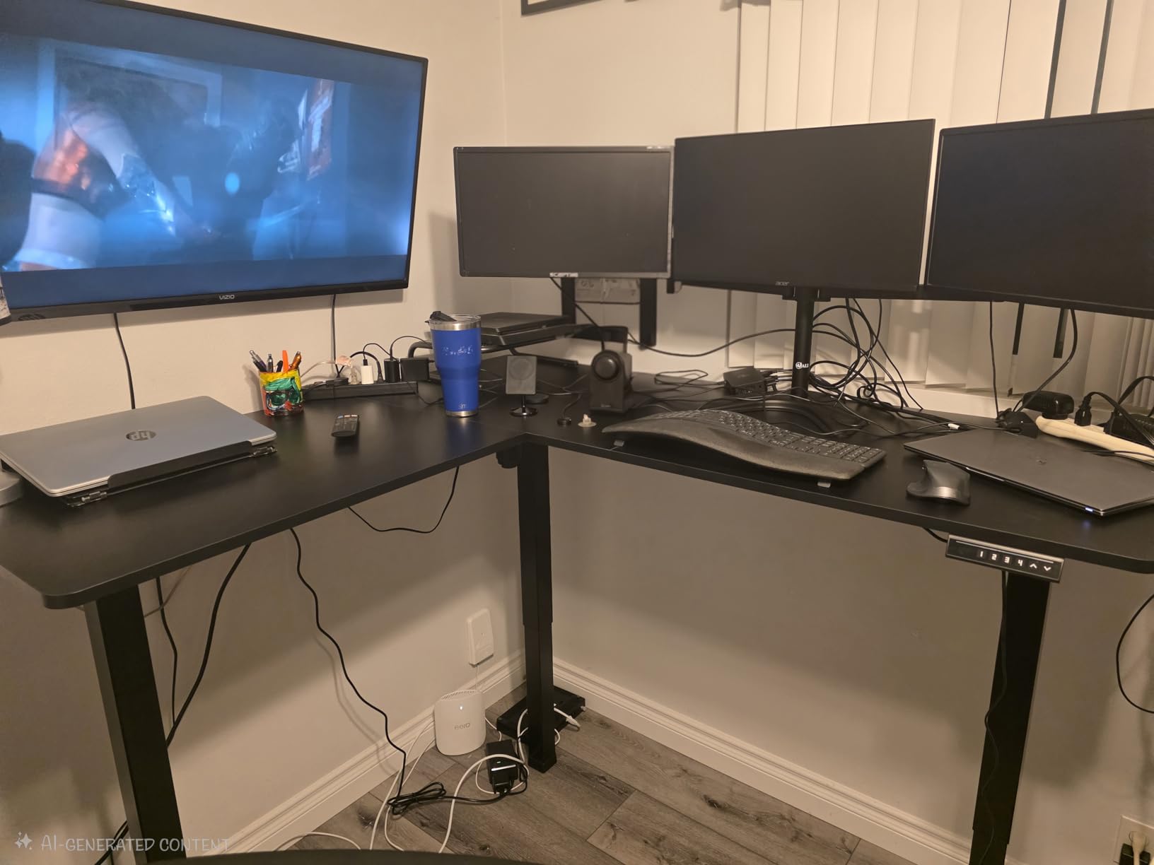VIVO Black 63 x 55 in Corner Standing Desk, DESK-E3CTB | Electric, Holds 225 lbs, Reversible L-Shaped Table, Sit Stand, Height Adjustable, Memory Presets, Black Frame customer photo 2