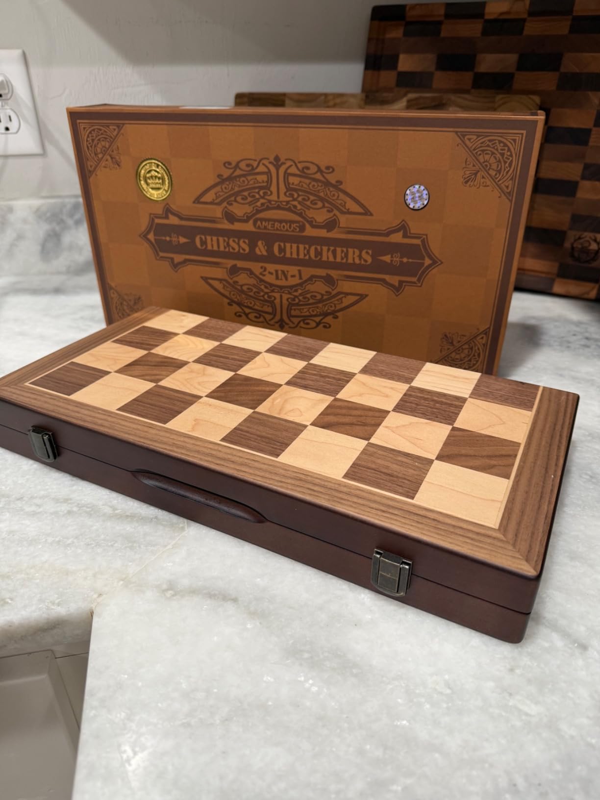 AMEROUS Magnetic Wooden Chess and Checkers Game Set, 15 Inches (2 in 1) Chess Board Games, 2 Extra Queens - Gift Package customer photo 2