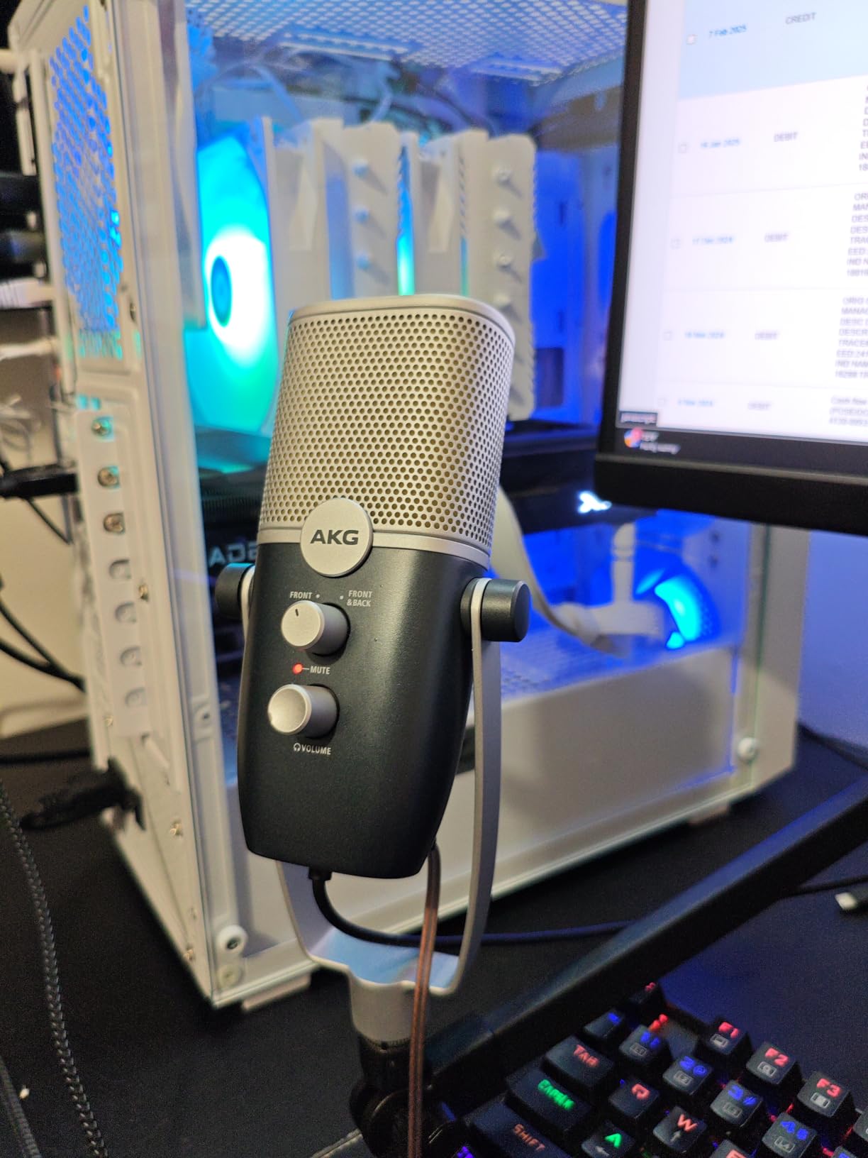 AKG Pro Audio Ara Professional USB-C Condenser Microphone, Dual Pattern Audio Capture Modes for Podcasting, Video Blogging, Gaming and Streaming, Blue & Silver customer photo 1