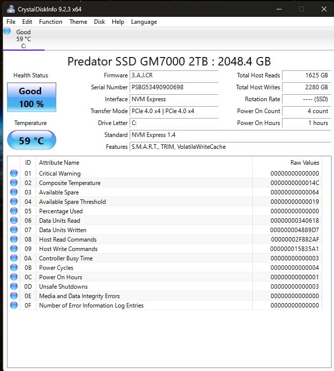 Predator M.2 SSD 2TB GM7000 with DRAM cache NVMe 1.4 2280 PCIe Gen4x4 Ultra high speed (maximum read: 7400MB/s, max write: 6700MB/s) 3D NAND TLC Internal SSD Compatible with PS5 Pro - BL.9BWWR.106 customer photo 1