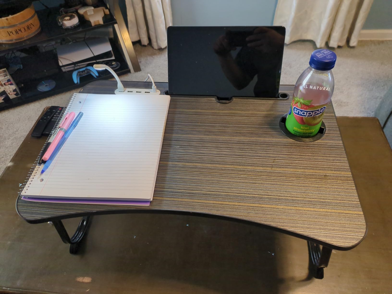 Fayquaze Laptop Bed Desk, Portable Foldable Laptop Bed Table with USB Charge Port Storage Drawer and Cup Holder, Lap Desk Notebook Stand Tray Table Serving Tray for Eating, Reading and Working customer photo 2