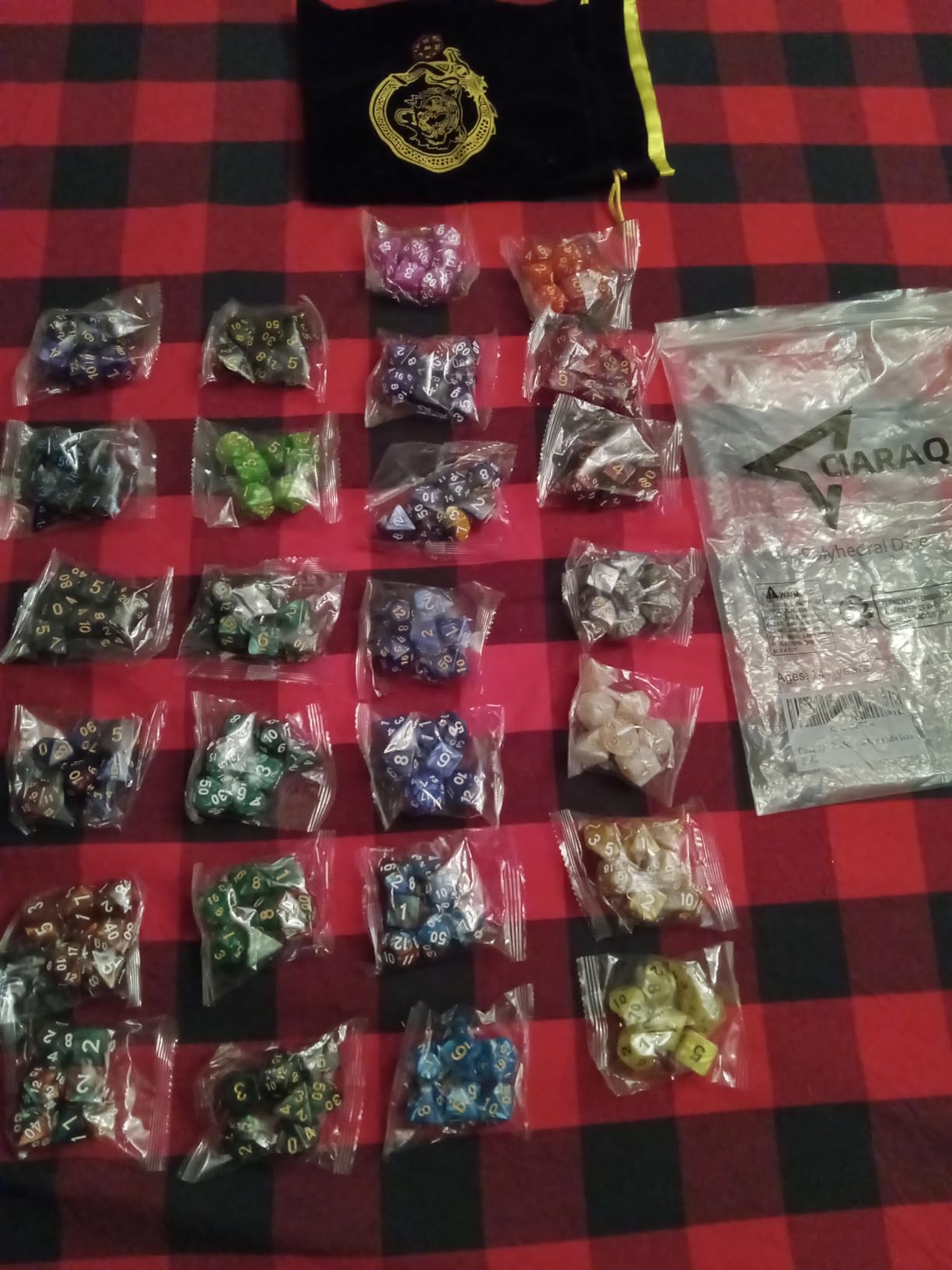 CiaraQ 182pcs Polyhedral Dice Set for Dungeon and Dragons MTG Table Games | 26 Acrylic Role Playing Dice sets for D&D with Large Drawstring Bag. 7 per set (D4-D20), Lightweight & durable. Ages 14+ customer photo 1