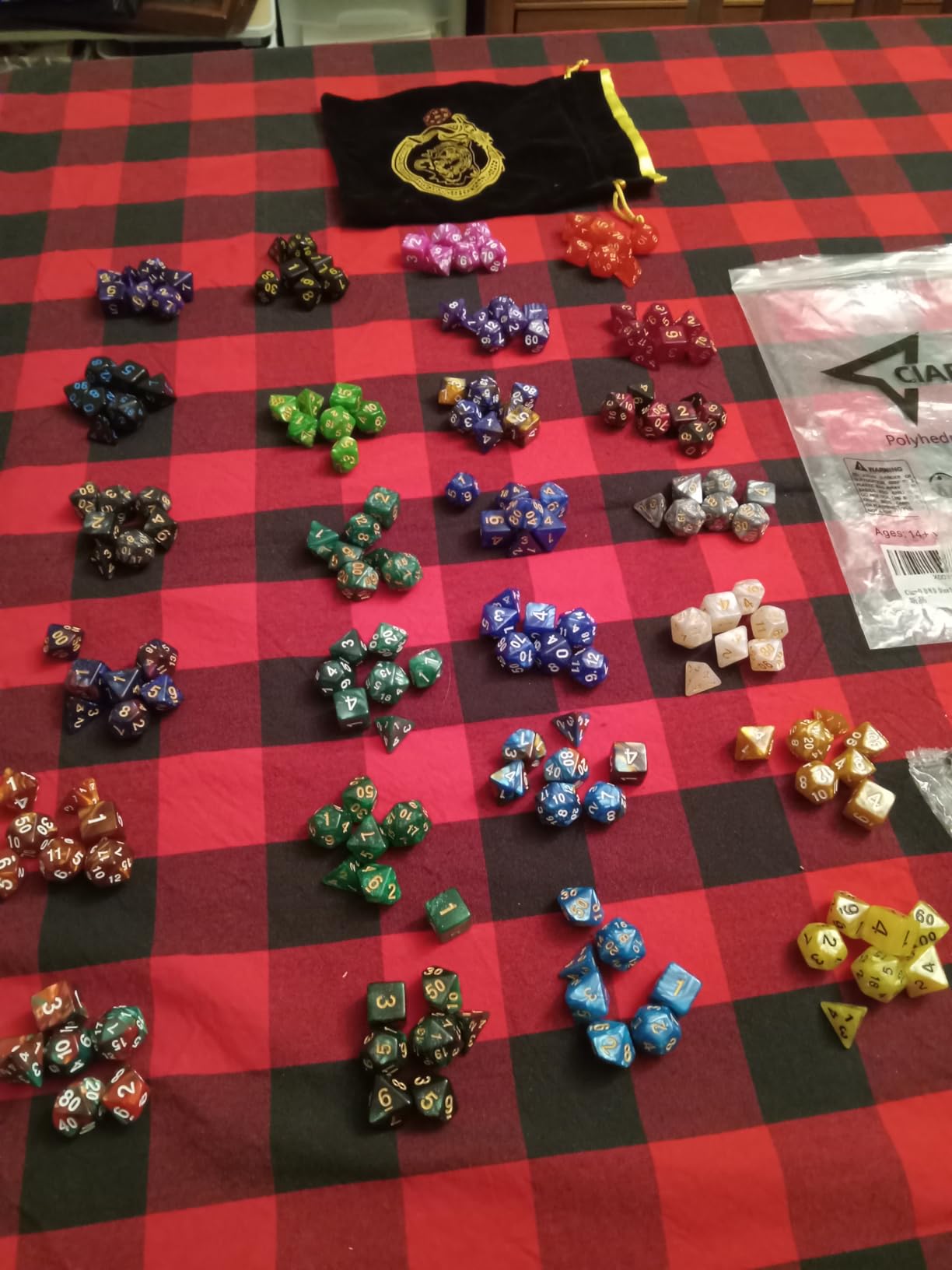 CiaraQ 182pcs Polyhedral Dice Set for Dungeon and Dragons MTG Table Games | 26 Acrylic Role Playing Dice sets for D&D with Large Drawstring Bag. 7 per set (D4-D20), Lightweight & durable. Ages 14+ customer photo 2